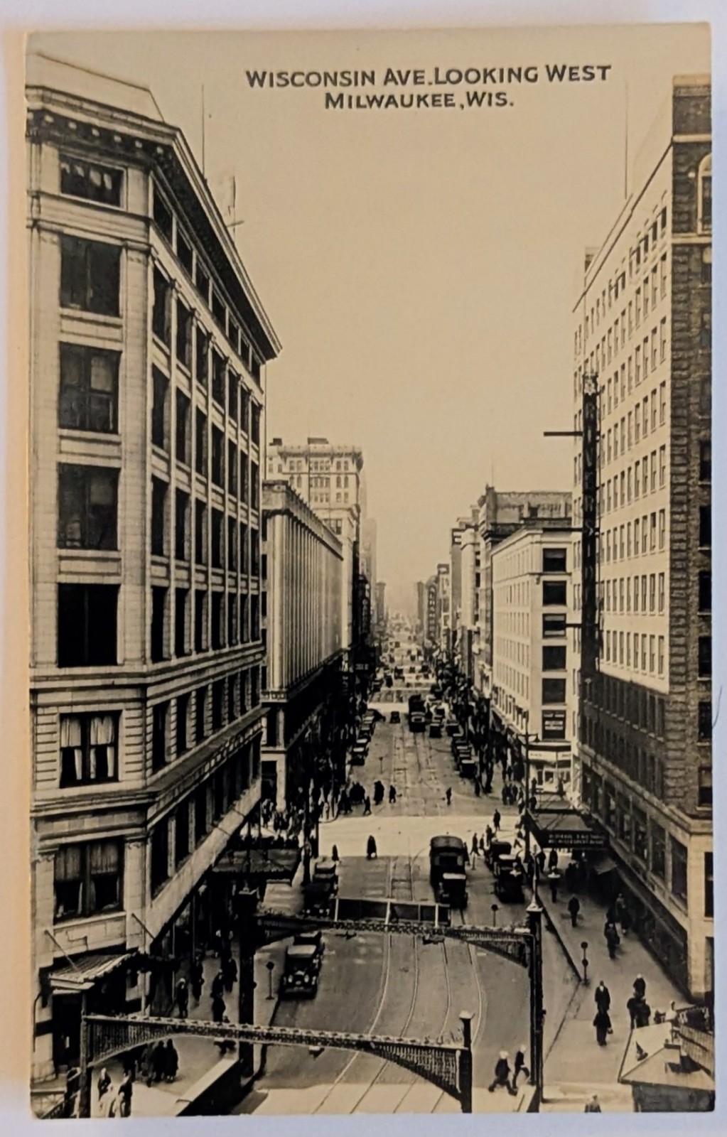 ​​​​​​​​Milwaukee WI RPPC Postcard Wisconsin Ave Streetcar Riverside Theater Vtg