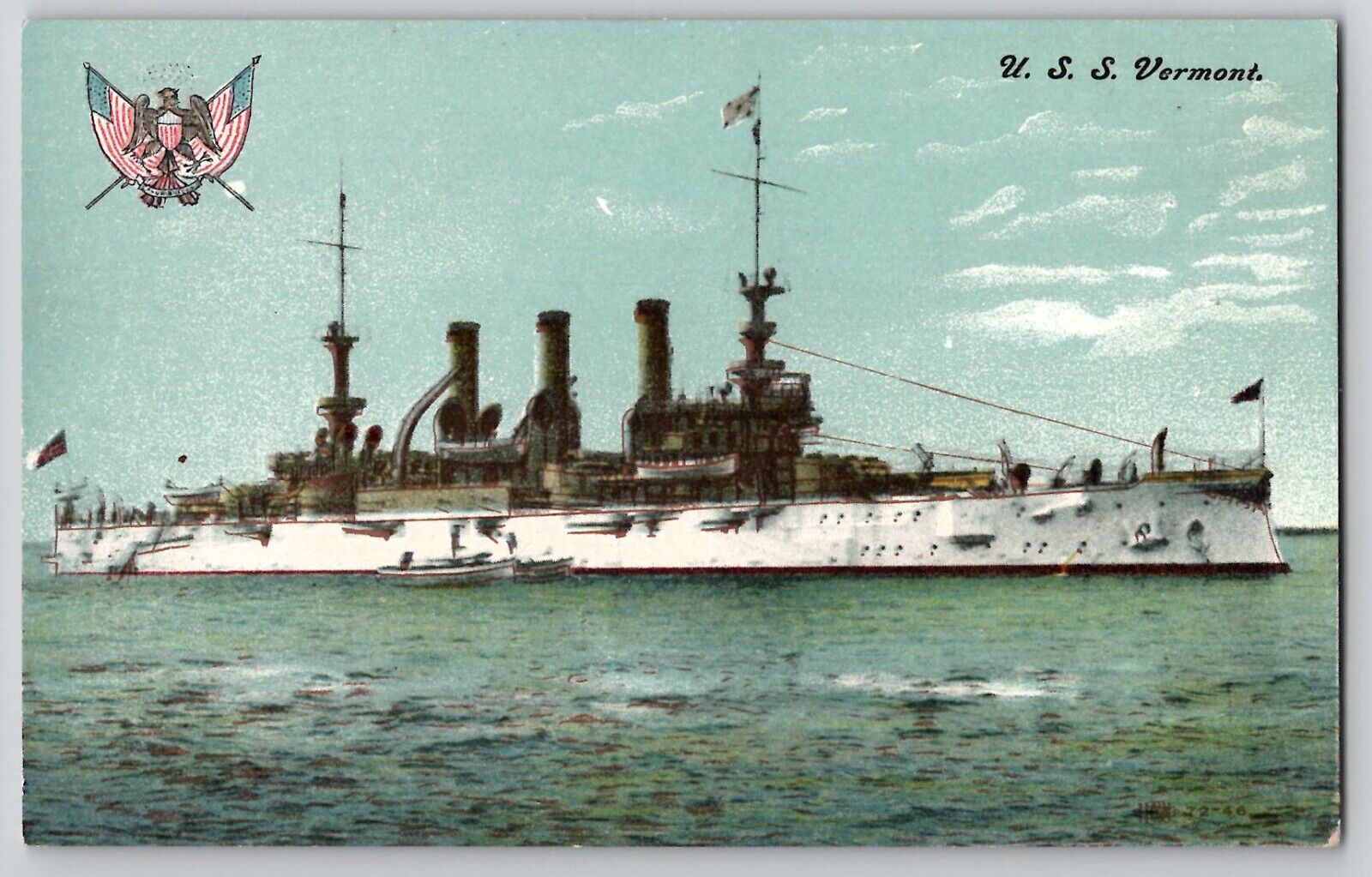 Pre-WWI US Battleship USS Vermont Great White Fleet 1907-1909 Patriotic Postcard