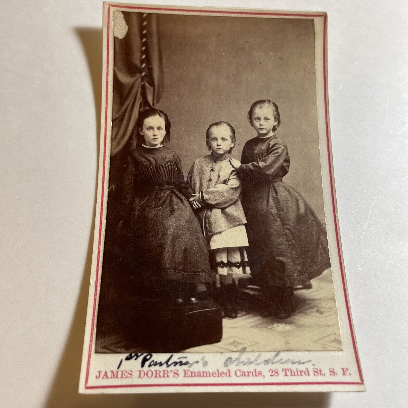 Antique CDV 1868 C.W. FRAMING S.F. CA.ID SISTERS FULL SKIRT DRESS, ONE JACKET