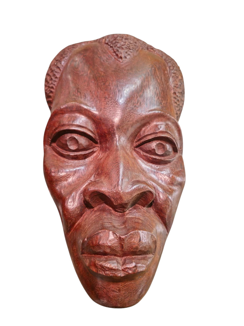African Tribal Wooden Mask — Hand Carved Heavy Hardwood, Somalia Mogadishu 1993