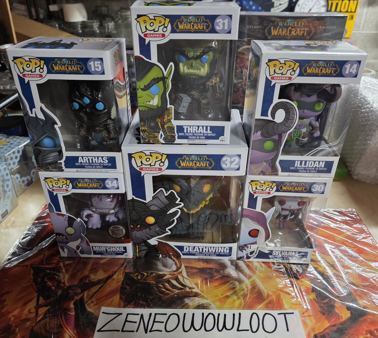 X6 WORLD OF WARCRAFT FUNKO POP LOT LICH KING SYLVANAS ILLIDAN DEATHWING THRALL