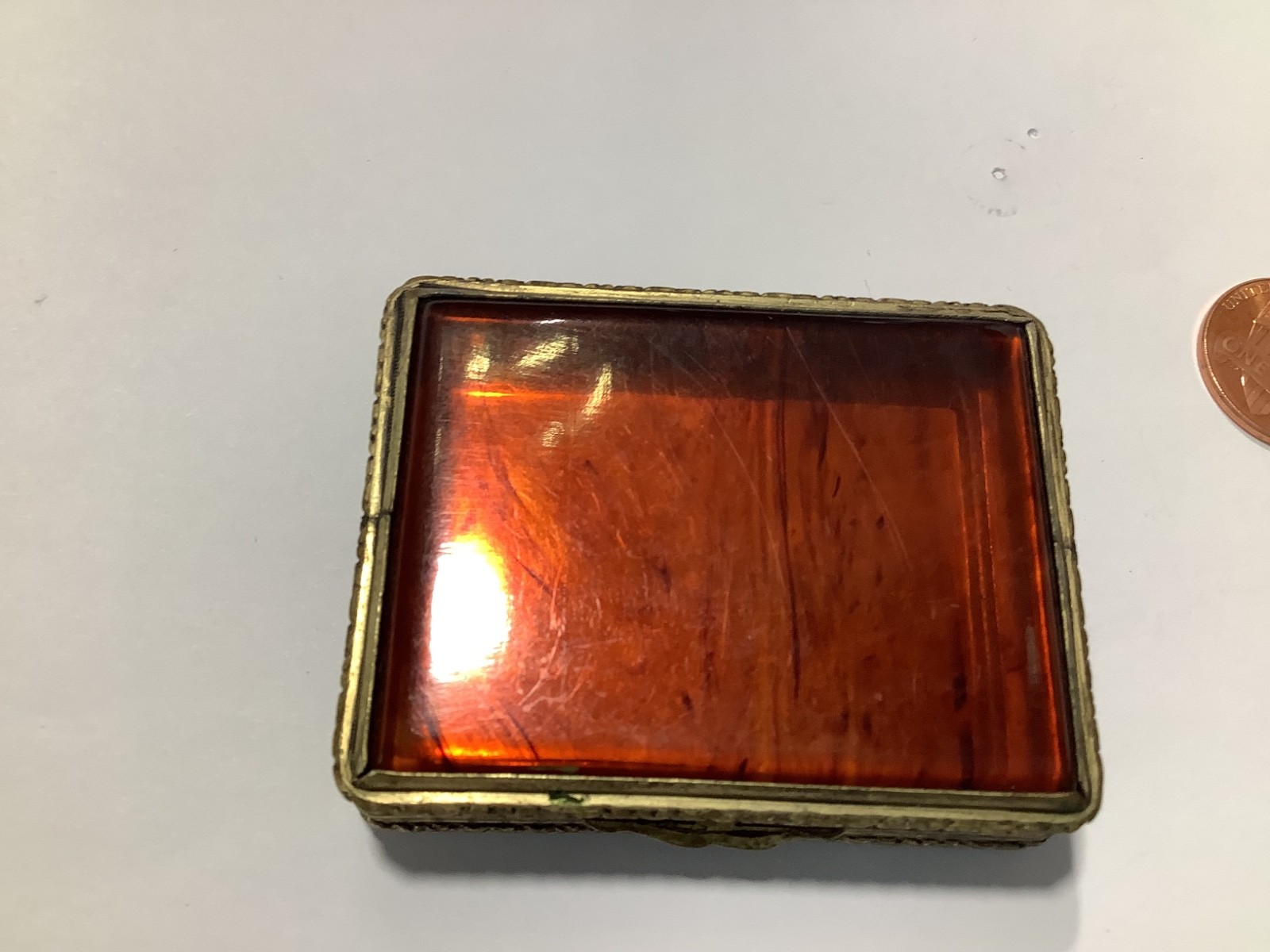 Vintage 20th century faux shell brass art Deco  Compact Case w/mirror , pretty