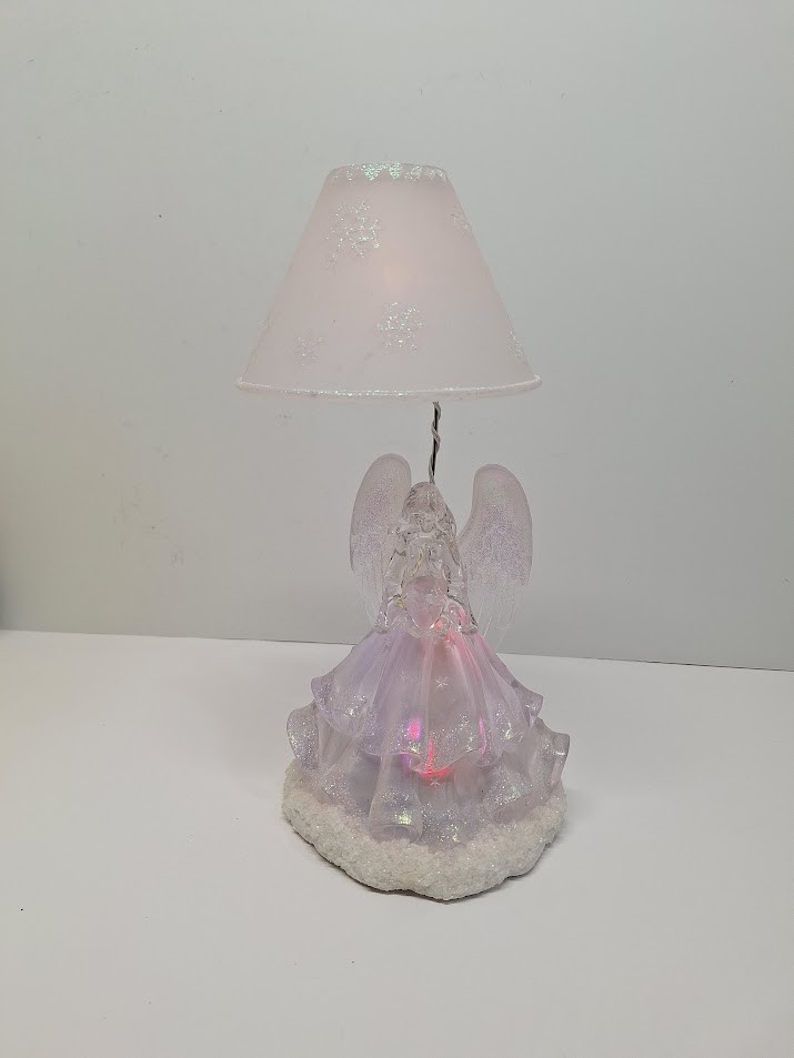 Vintage Sparkling Acrylic Lamp Christmas Angel 11.5” Working