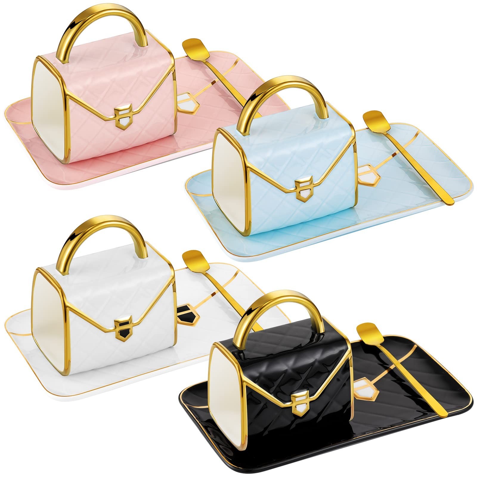 Sliner Set of 4 Handbag Coffee Mug Purse Tea Cup Set, Ceramic 10 Oz/ 310 ml, ...