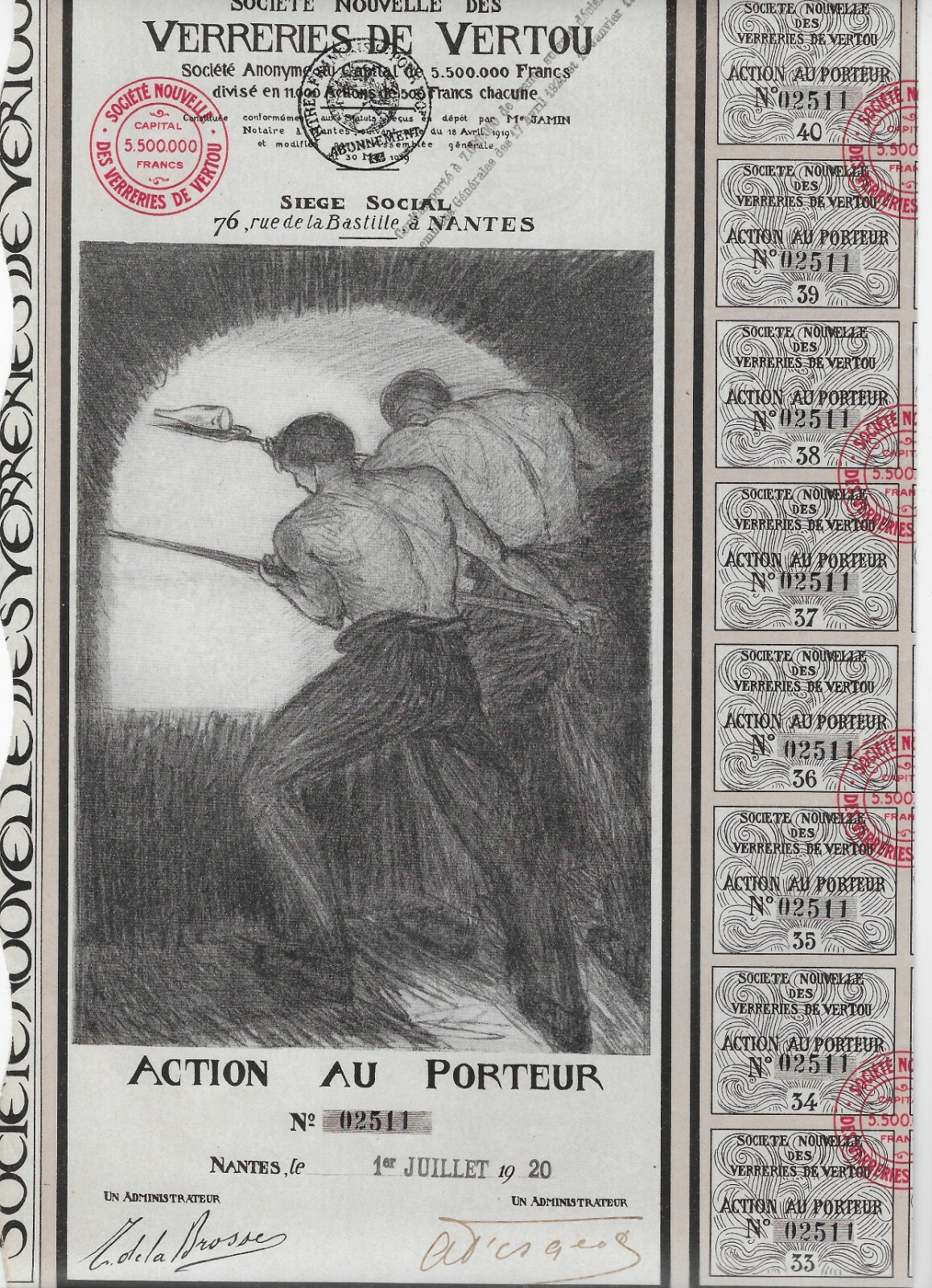 NANTES 1920 * EVOCATIVE AND HISTORIC ACTION OF THE VERRERIES DE VERTOU GRAPHIC DOC