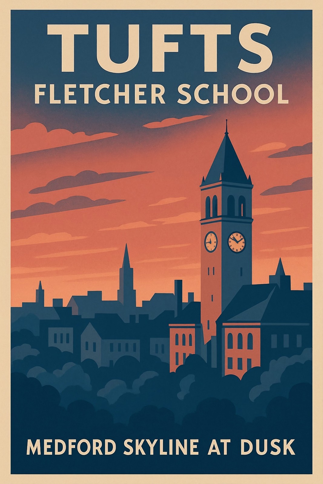 Tufts Fletcher School Poster 16x24 🗞️ Medford Skyline Art Print