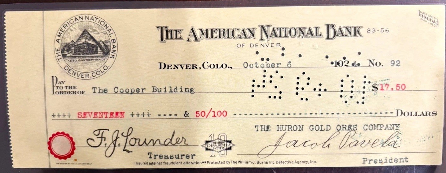 American National Bank Denver CO Check/Draft $17.50 Oct 6 1932
