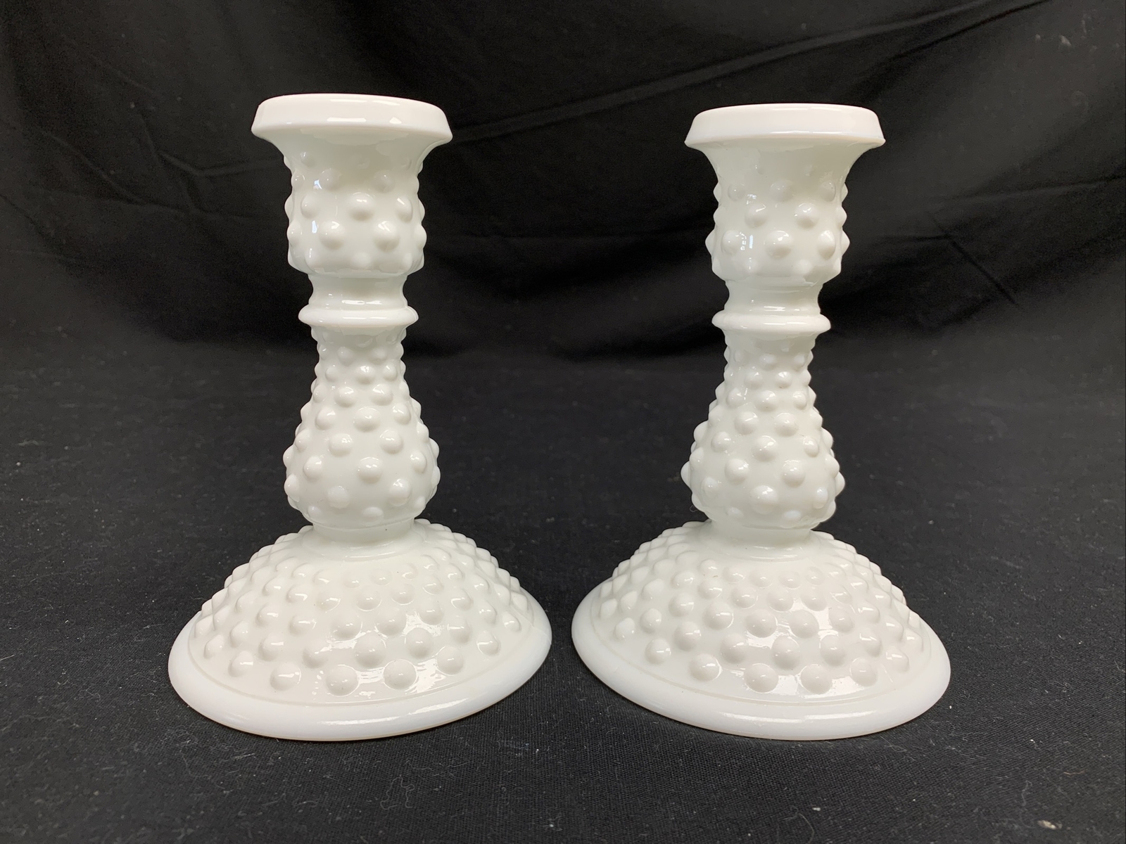Fenton Hobnail 6” Pair Candlesticks Milk Glass Candle Holder
