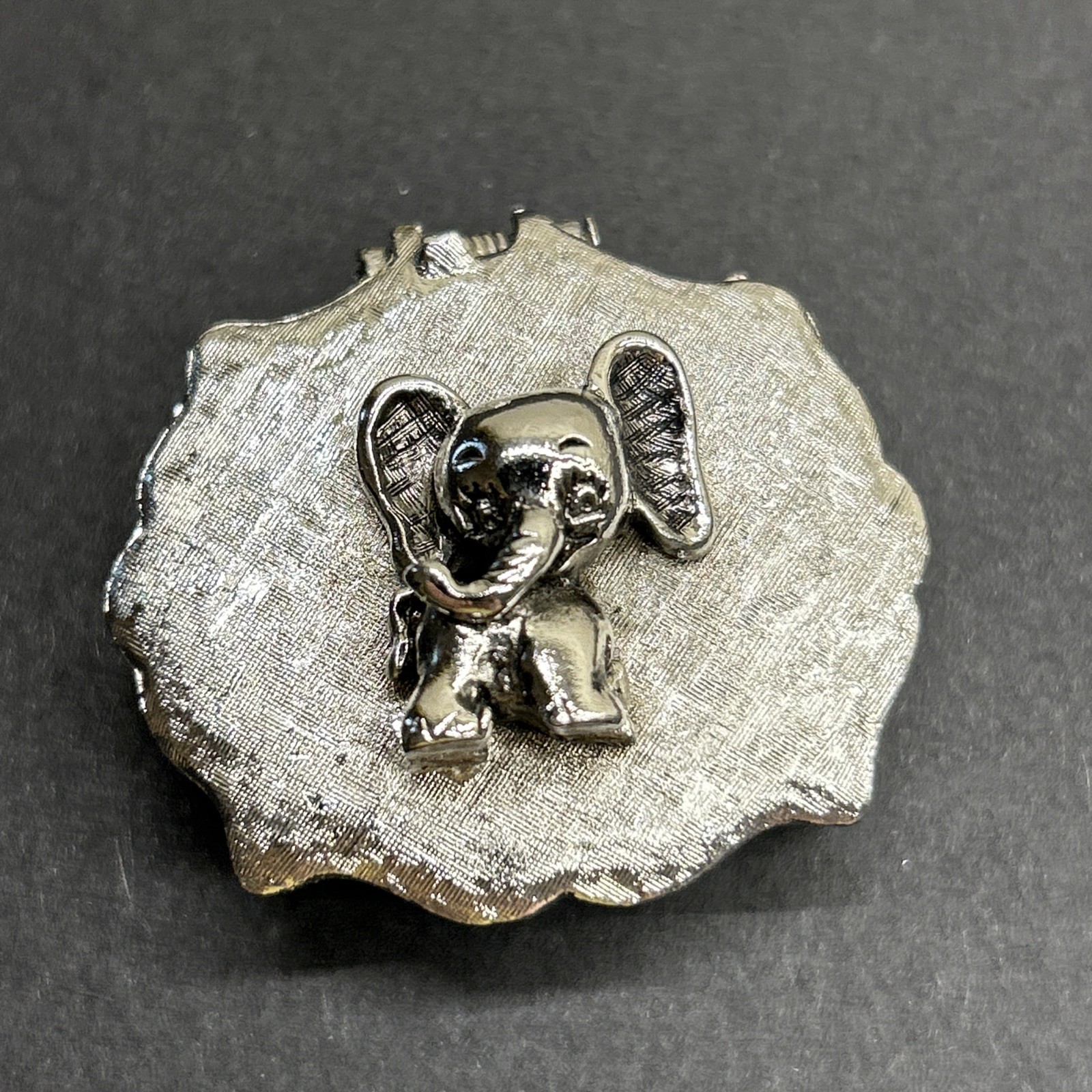 Vintage 50s Tortolani Trinket/Pill Box Silver Tone w/ Baby Elephant Signed RARE