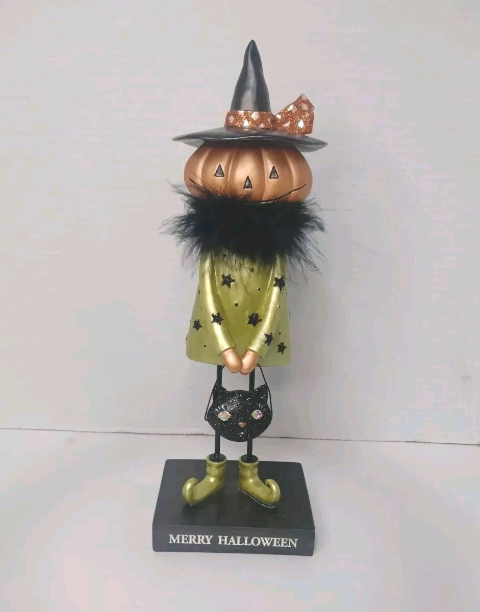 Grasslands Road Merry Halloween Pumpkin Witch Girl Black Cat Figurine 13