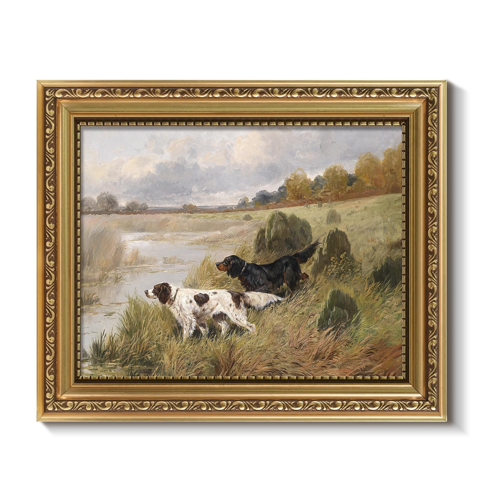 Arpeotcy Vintage Gold Framed Wall Art Retro River Dog Landscape Paintings 8X10