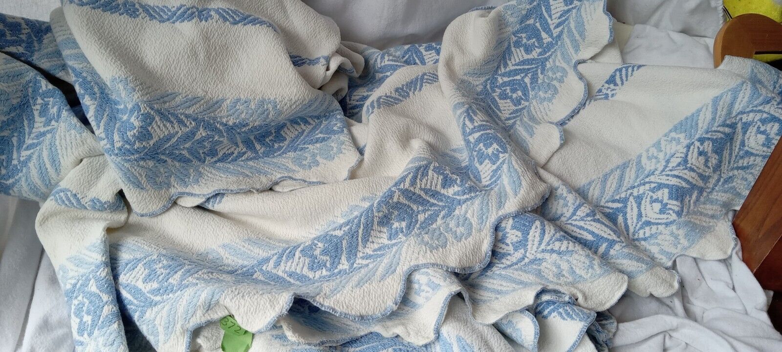 Stevens Spreads Bedspread Vintage Cottagecore Blue Large 100% Cotton