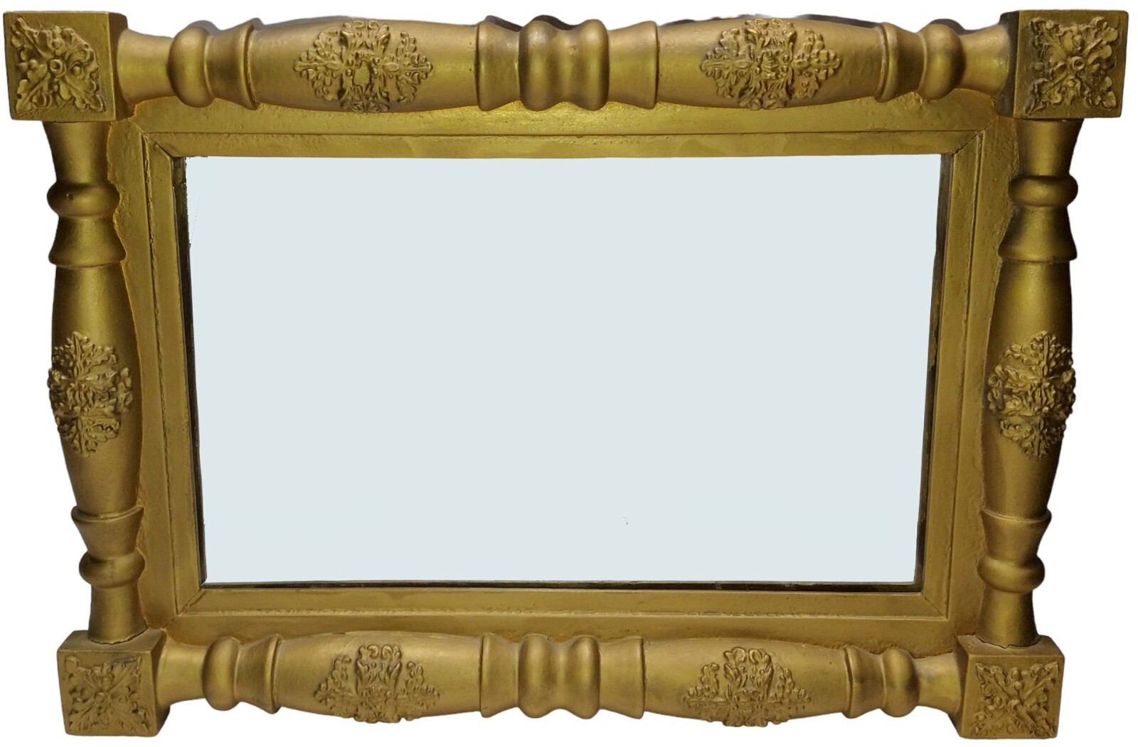 Antique 19th C. Giltwood American Empire Split Baluster Art Mirror Wall Frame