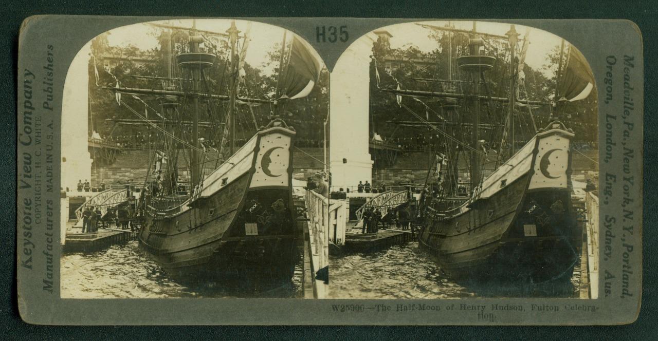 b169, HC White Stereoview, #H35, Hudson+Fulton Celebration, Half-Moon Ship, 1909