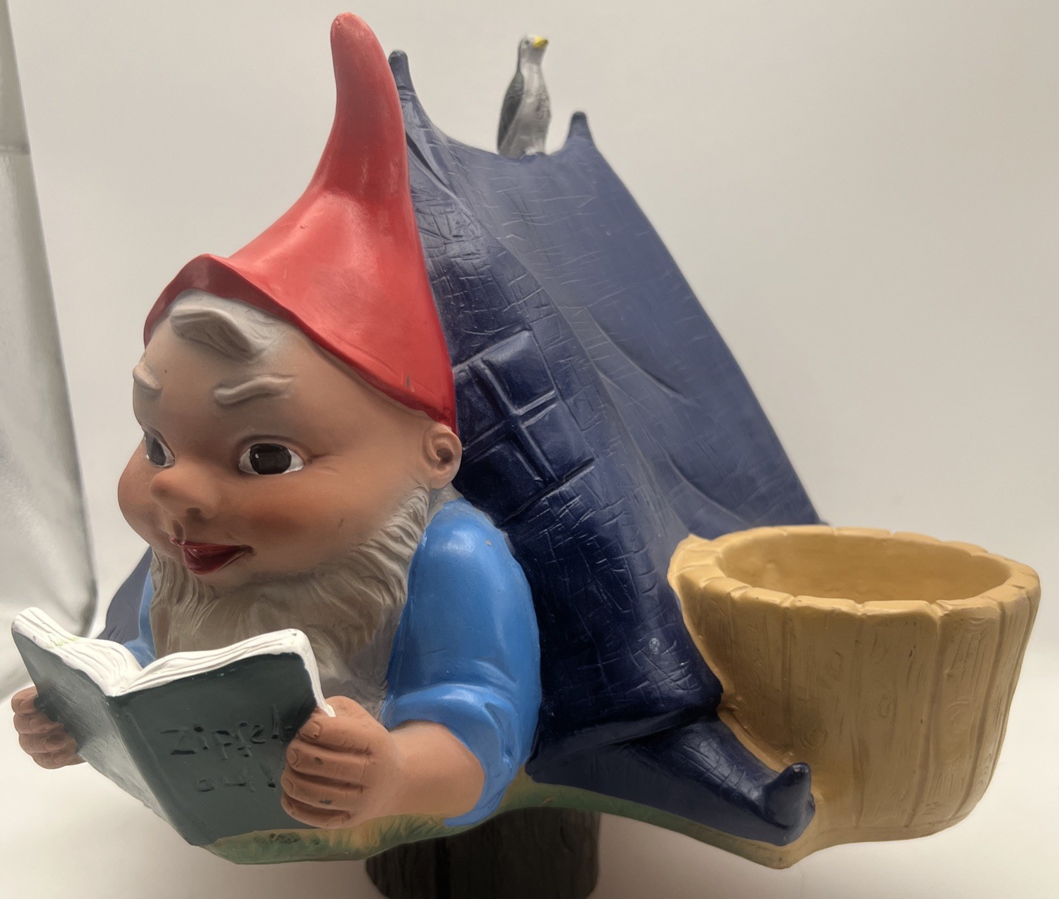 Vintage Heissner German Garden Gnome Hard Rubber Tent Reading Camping 12 X 12