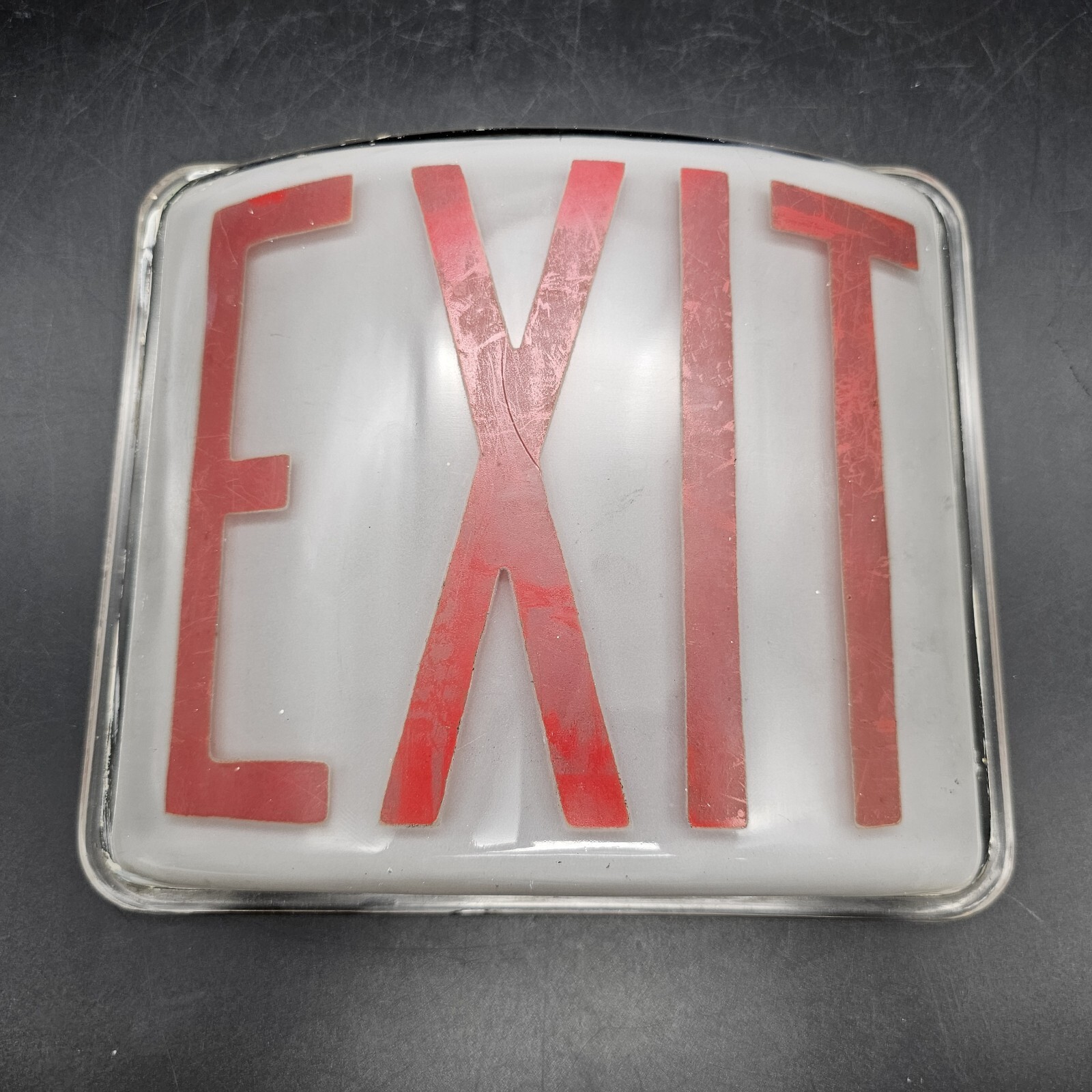 Vtg Frosted Curved Glass Exit Sign