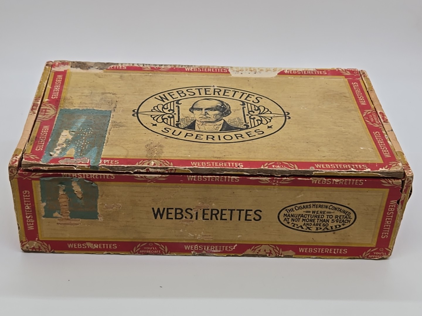 Vintage 1920\'s Websterettes Superiores Cigar Box 5 Cents