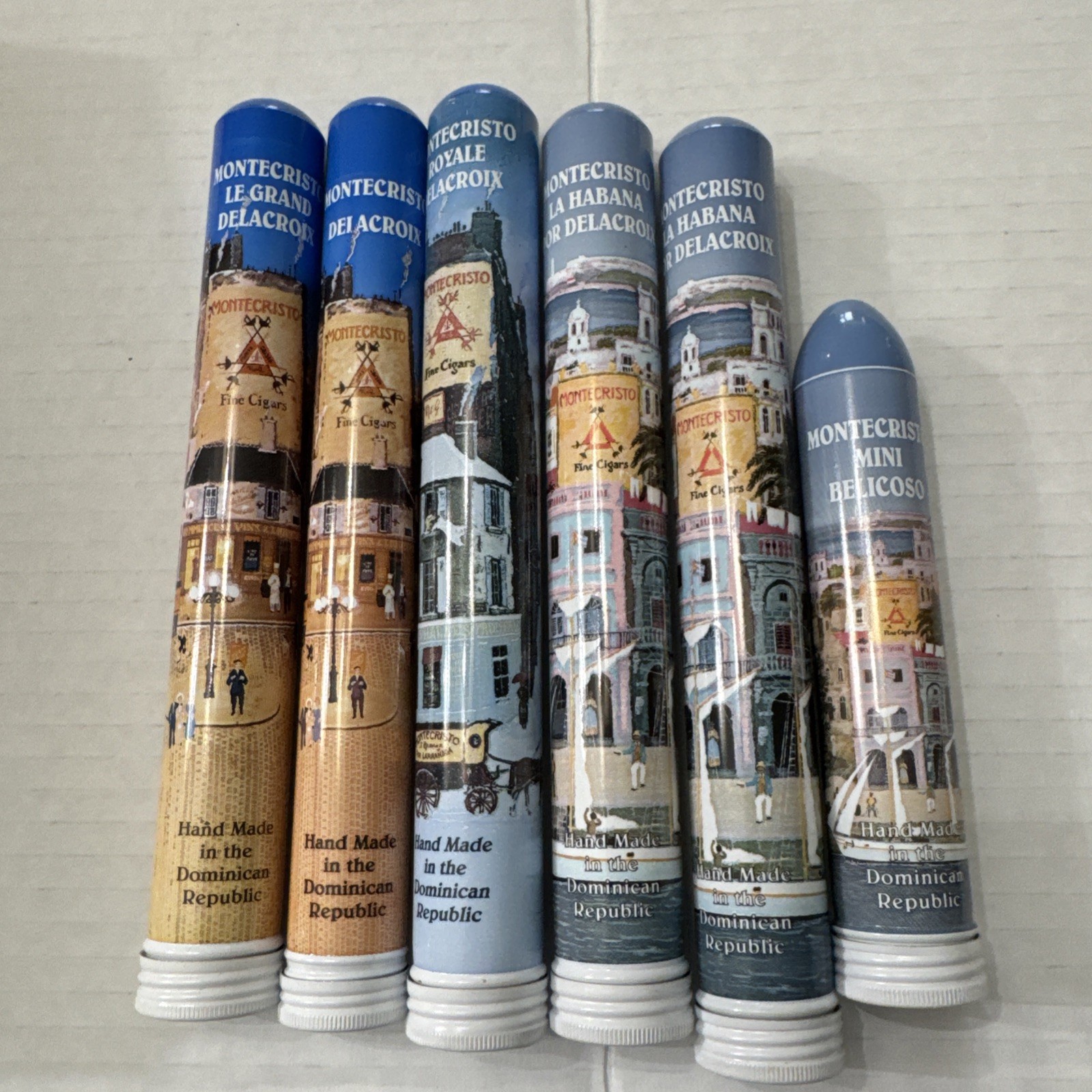 Vintage Montecristo Michel Delacroix Aluminum Cigar Tubes - Lot of 6 EMPTY
