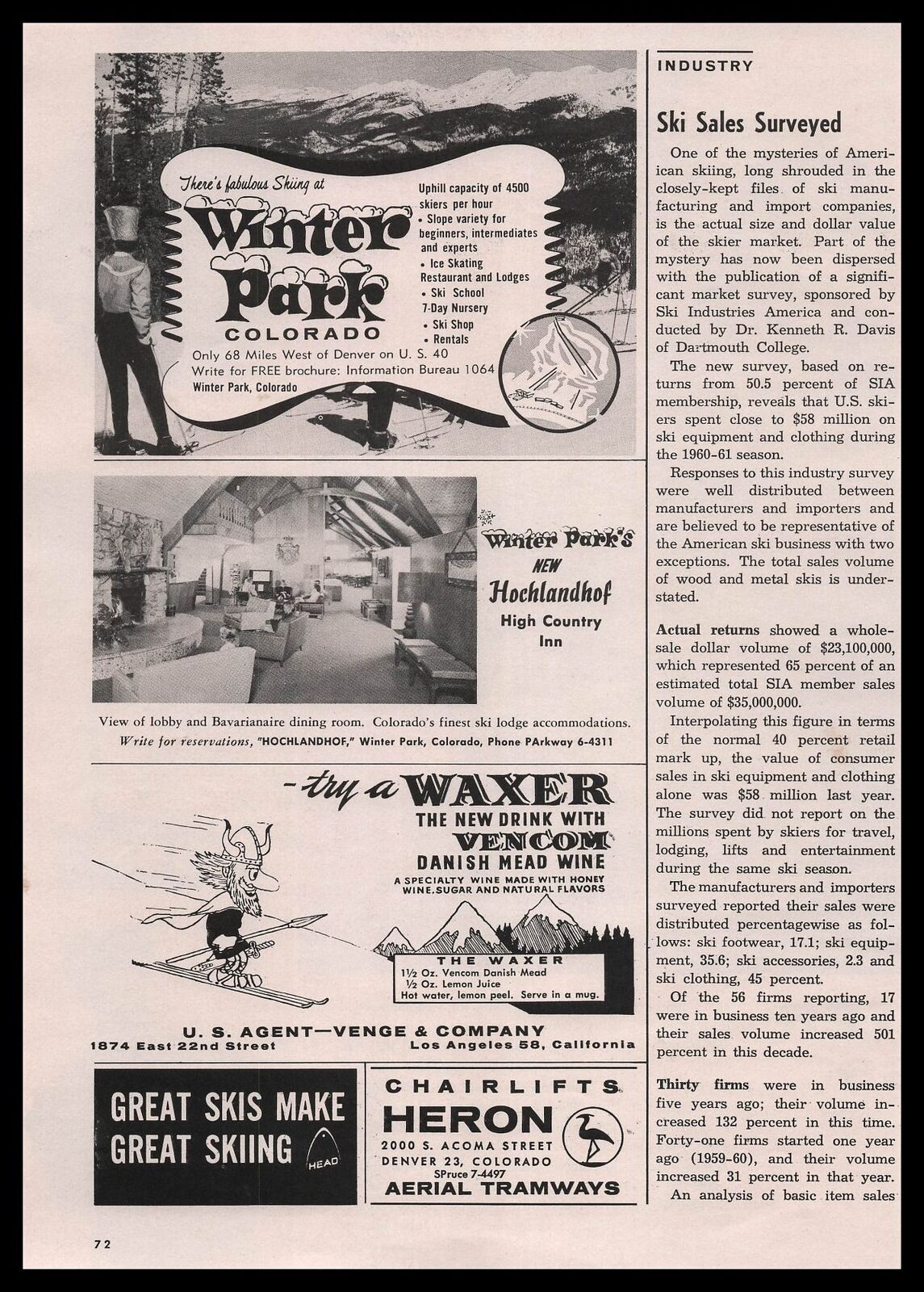 1962 U. S. Agent Venge & Co Vencom Danish Mead Wine Waxer Drink Vintage Print Ad