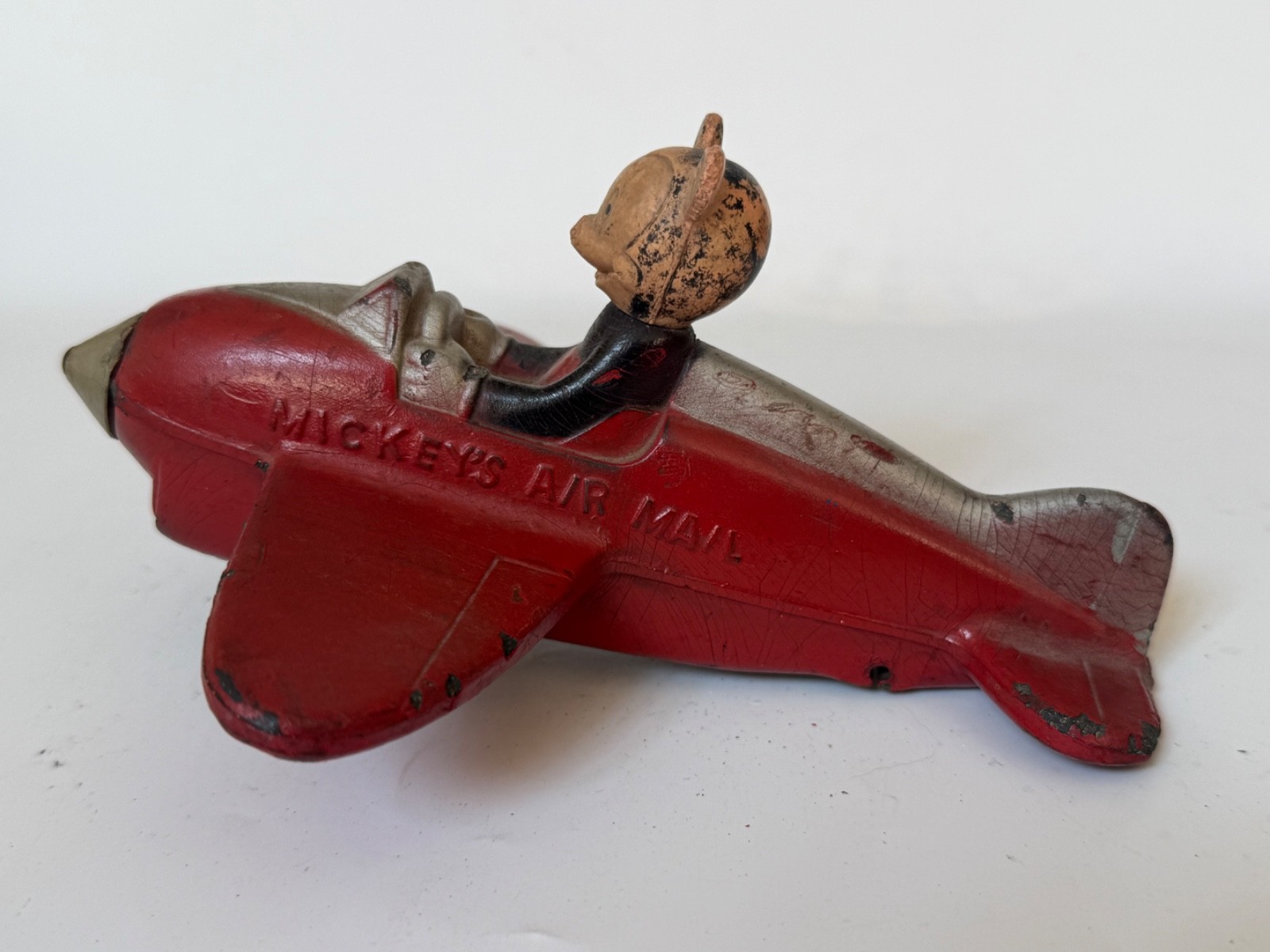 Vintage hard rubber plane with Mickey Mouse ,Mickey\'s Air Mail toy, 1930\'s