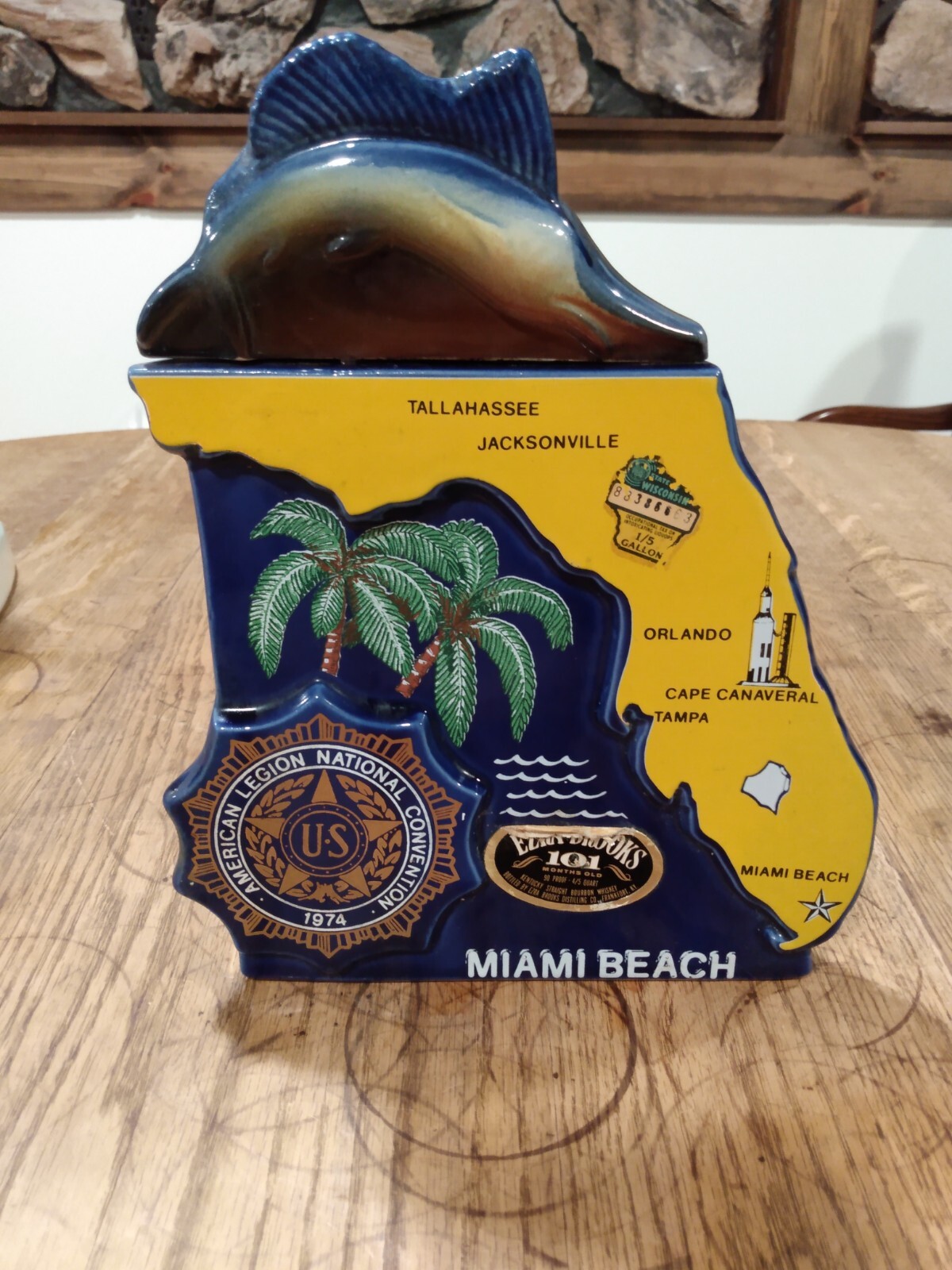 Ezra Brooks  Miami Beach Florida Decanter American Legion 1974 Heritage EMPTY
