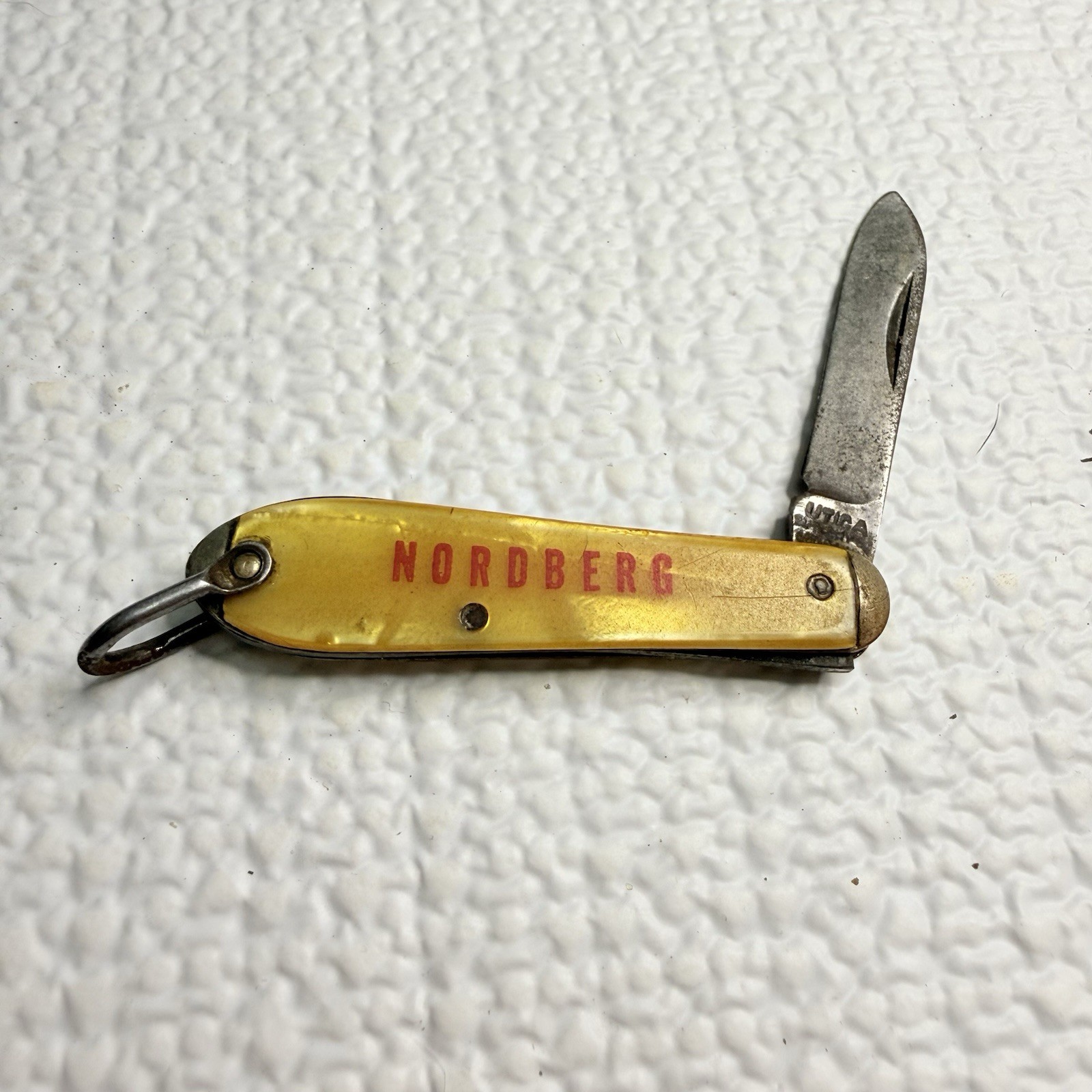 Antique Pre-1937 Utica Cutlery Pocket Knife Nordberg Advertisement Bail Antique Pre-1937 Utica Cutlery Pocket Knife Nordberg Advertisement Bail