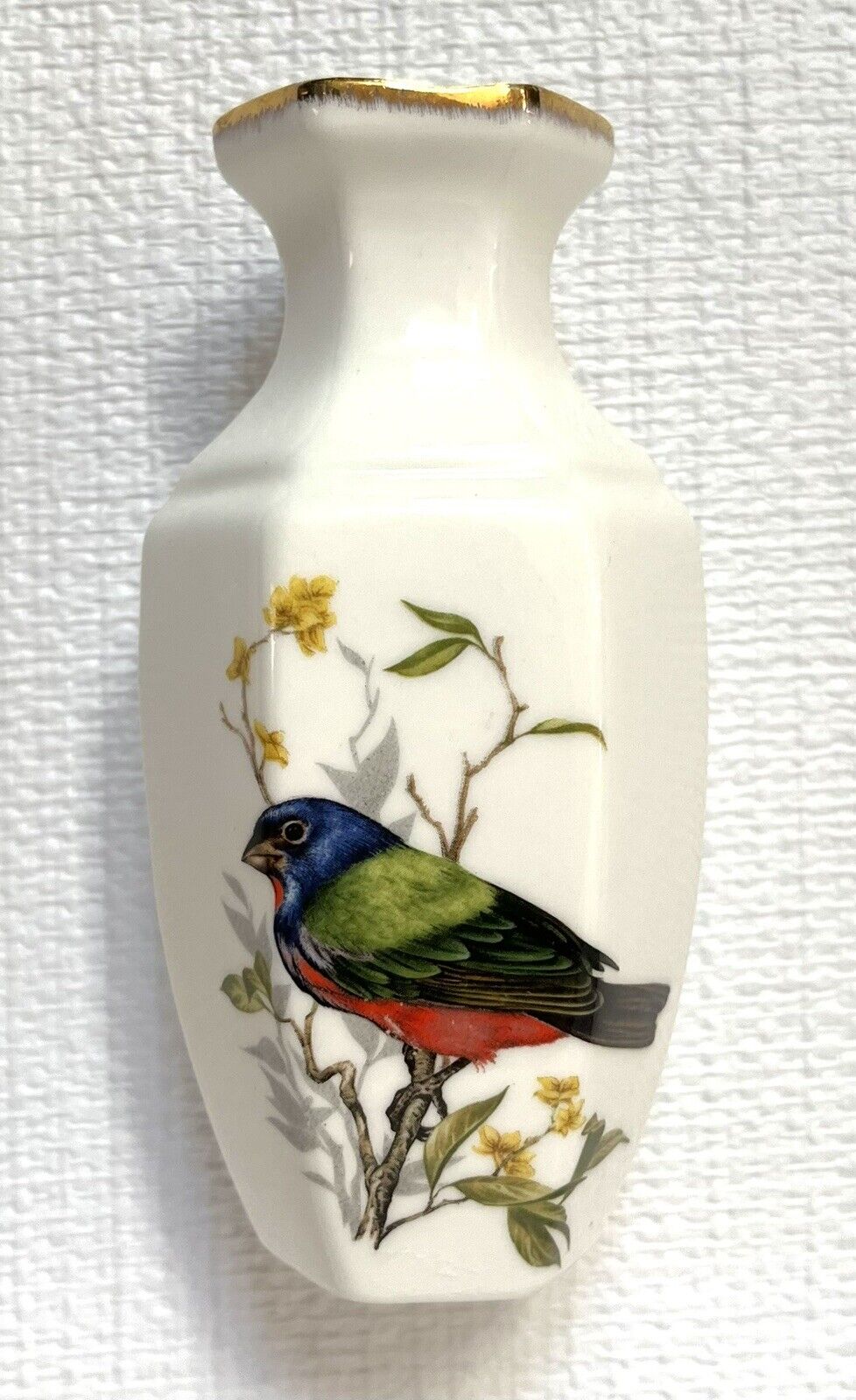 Vintage Porcelain Bud Vase, White with Beautiful Colorful Bird, ?Enesco