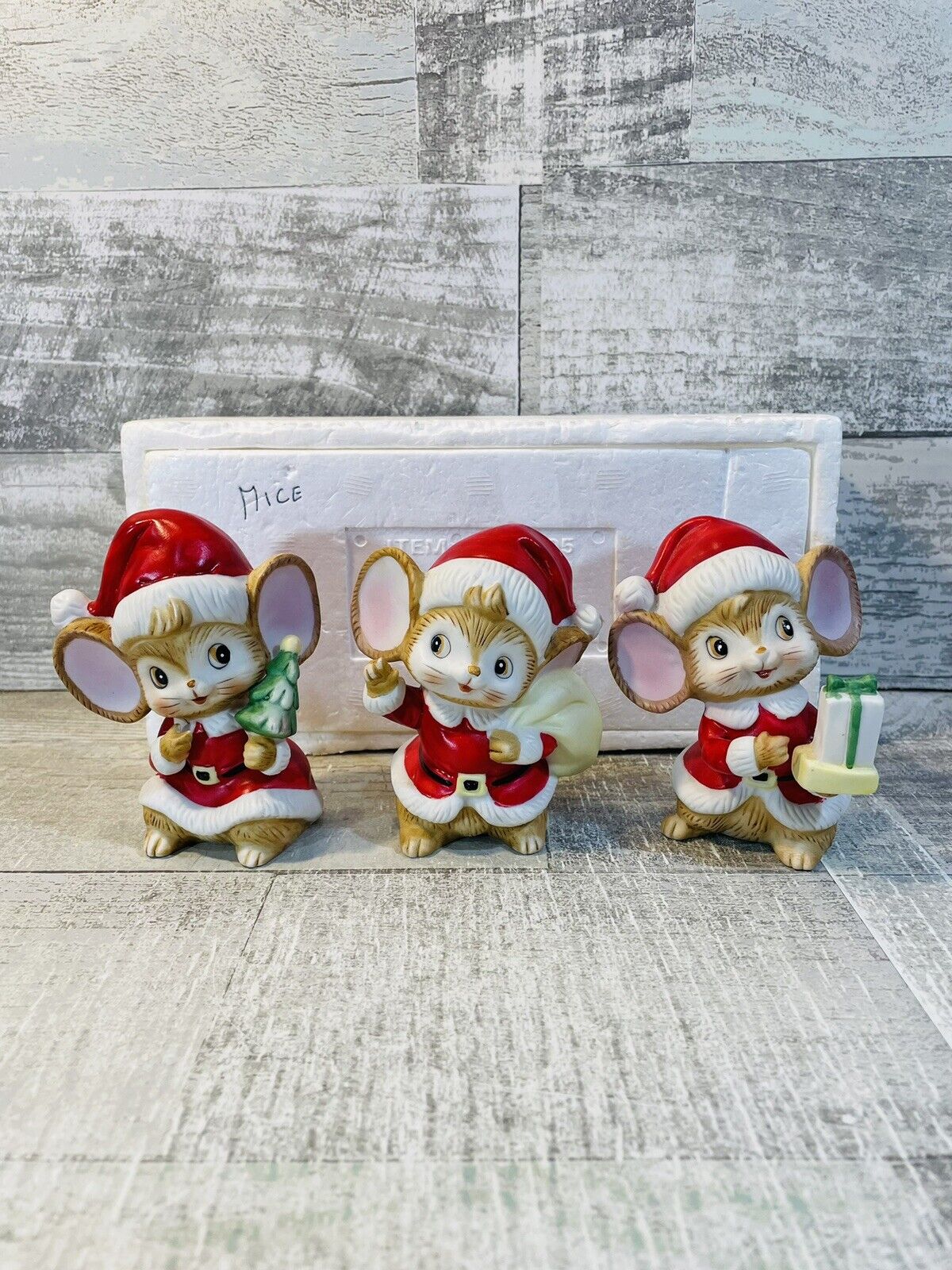 Vintage Homco Christmas Santa Mice Figurines Set Of 3  Ceramic Figurines #5405