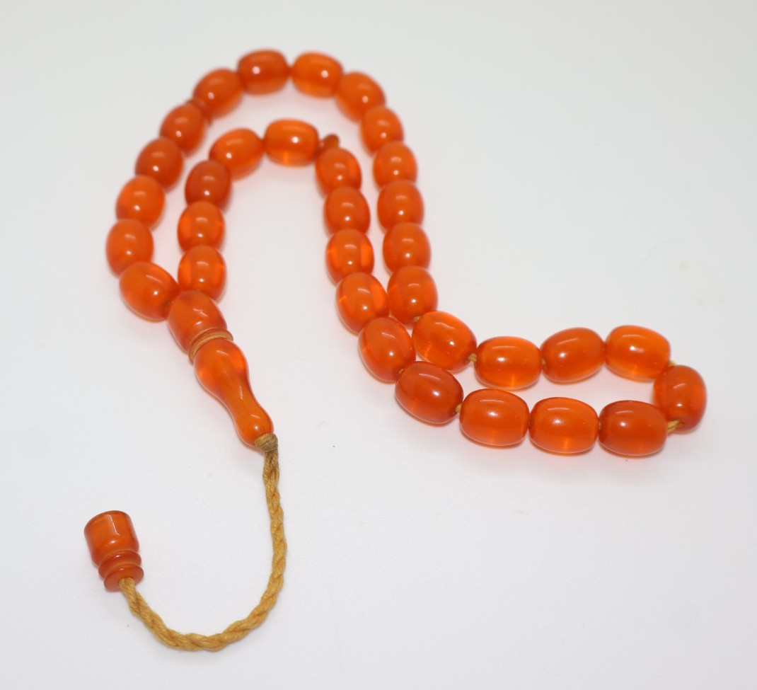 RARE Antique VTG TRANSLUCENT ORANGE BAKELITE Faturan ISLAM Prayer Beads 30g