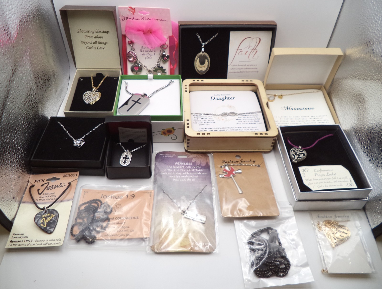 Vtg Avon Christian Jewelry Lot Boxed Gifts Necklace Moonstone Daughter Cross
