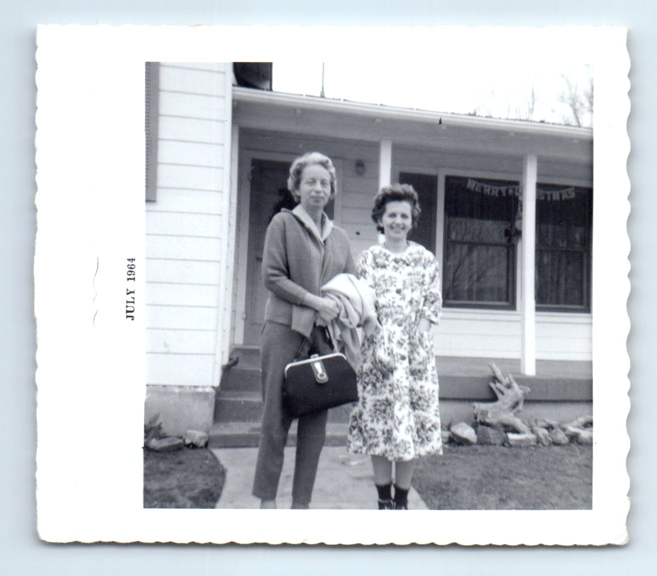 Old Vintage Square Photo PAIR DUO WOMEN BY HOUSE 1964 SNAPSHOT PHOTOGRAPH