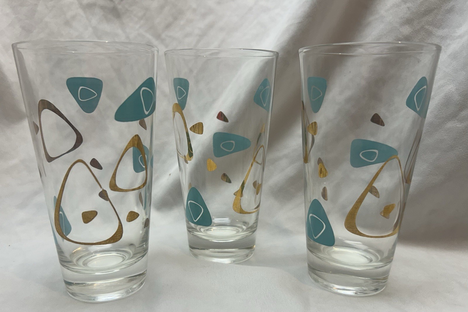 50s MCM Rare Federal  Atomic Turquoise Amoeba Boomerang Tumbler Set of 3