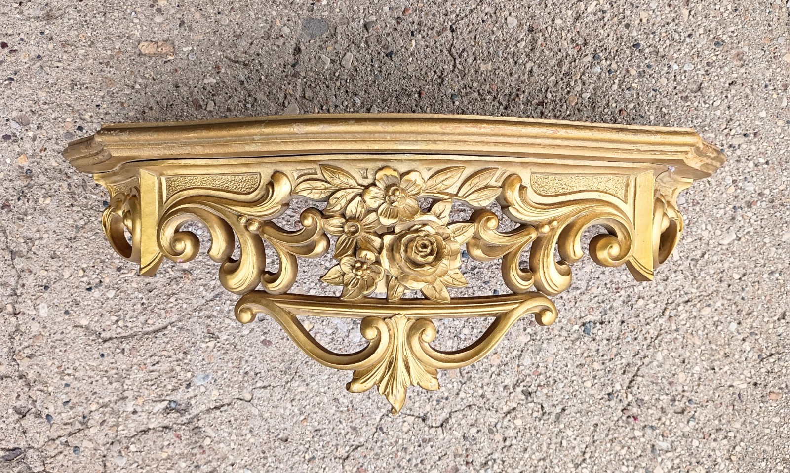 Vintage Mid Century 1965 Gold Baroque Floral Syroco Wall Sconce Shelf