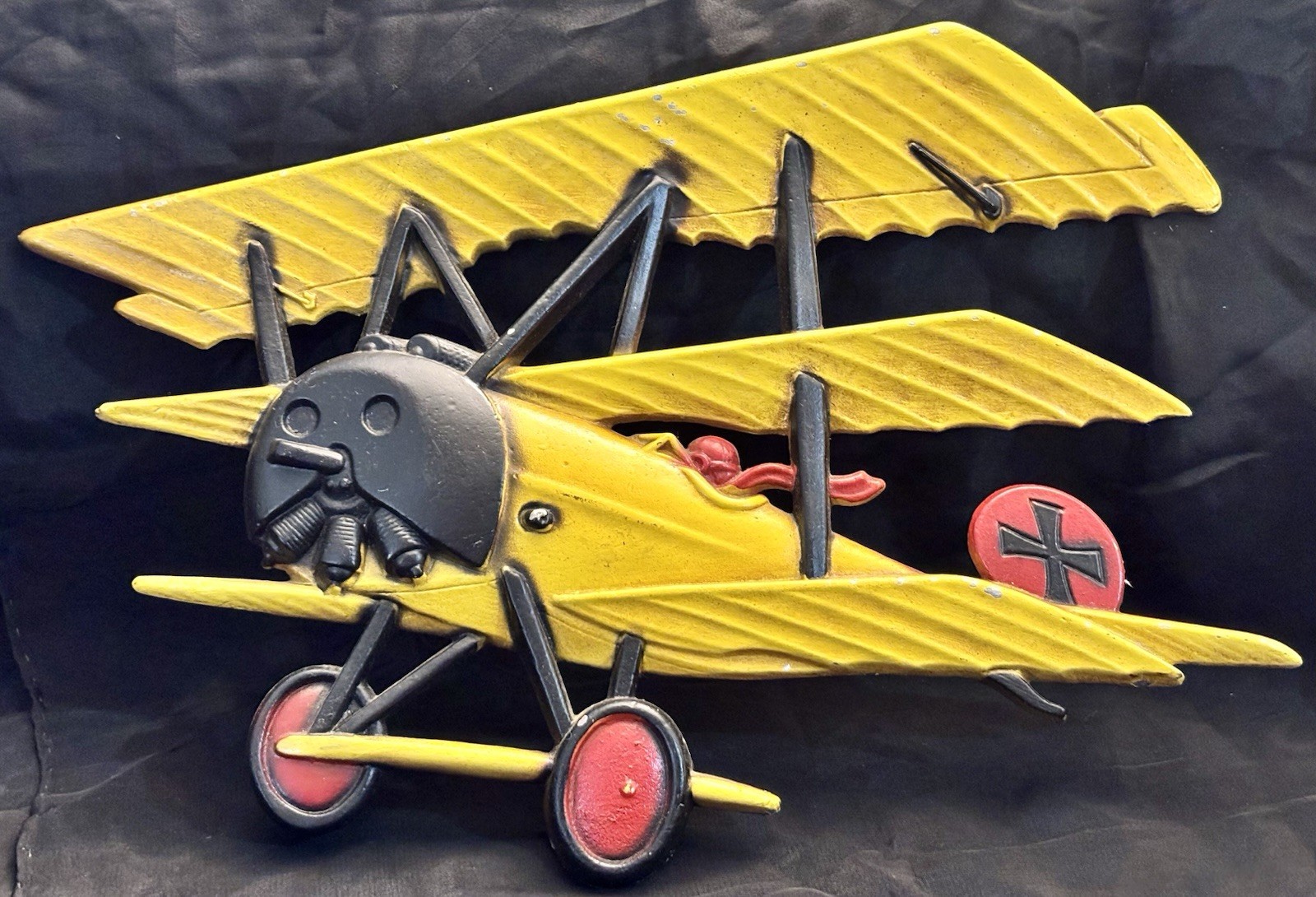 Vintage 1975 HOMCO Cast Metal Yellow WWI Triplane Wall Plaque Decor 1232-BX-B