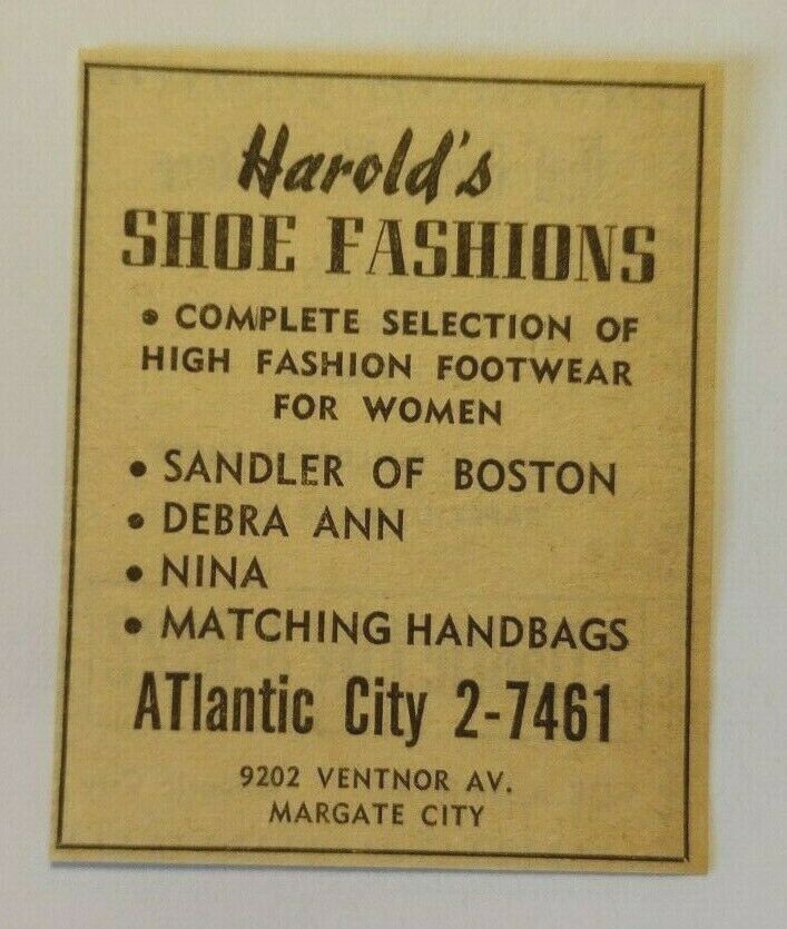 1959 Harold's Shoe Fashions Advertisement Margate, New Jersey