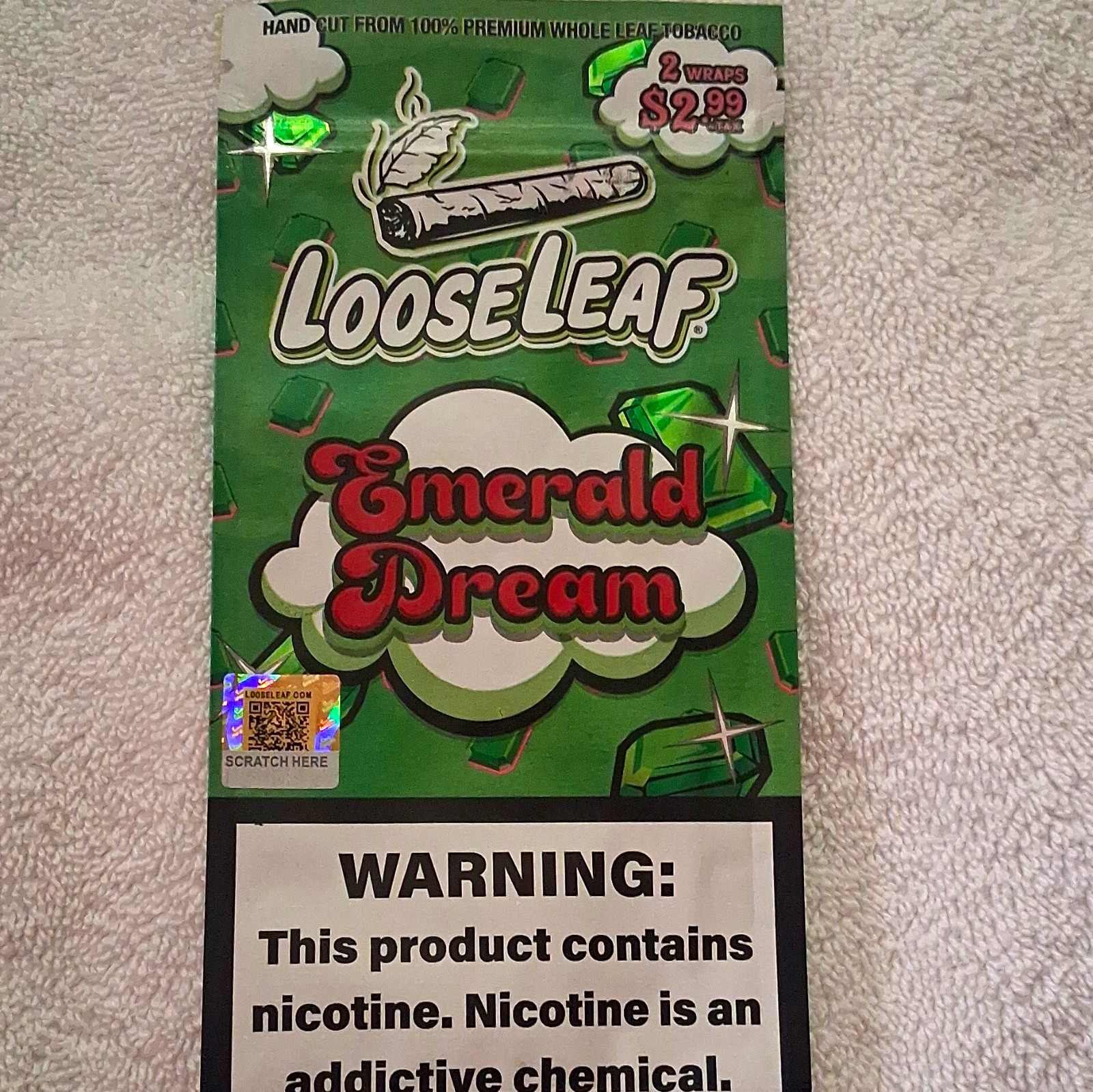 Looseleaf Emerald Dream Hand Cut Premium Whole Leaf Tobacco Wraps, 2 Wraps