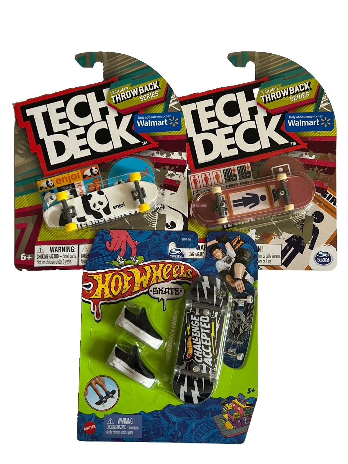 Sealed New Lot of 3 Hot Wheels & Tech Deck Throwback series (Enjoy & Girl)