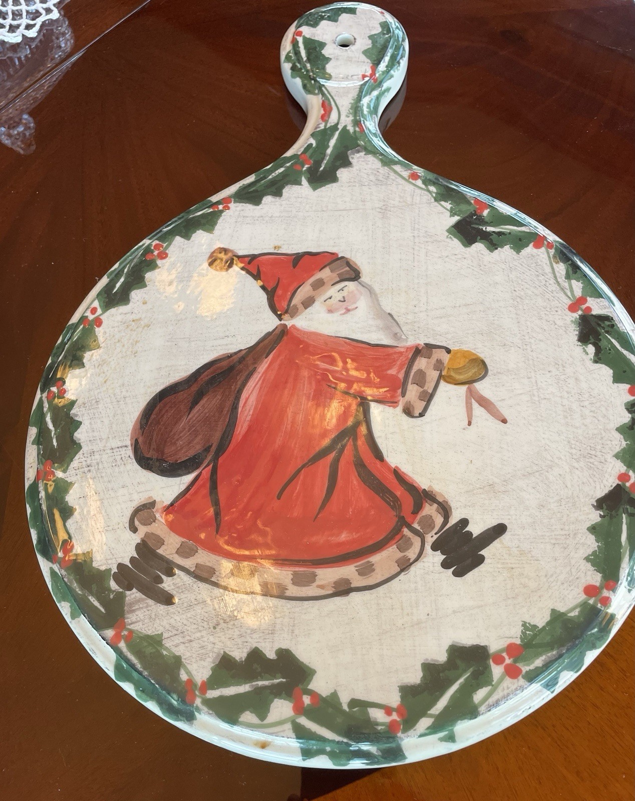 ⁠Vintage Marco e Cristina Italian Ceramic Santa Serving Platter Board Christmas⁠