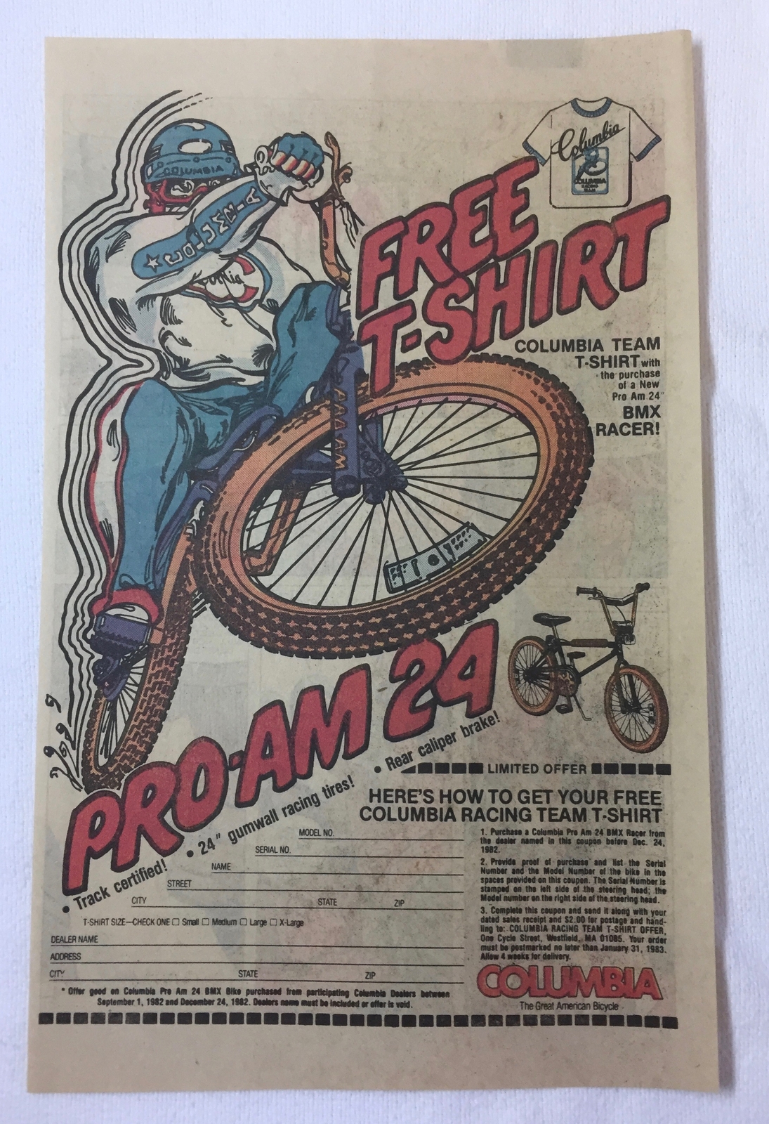 1983 Columbia PRO-AM 24 BMX bicycles cartoon ad page