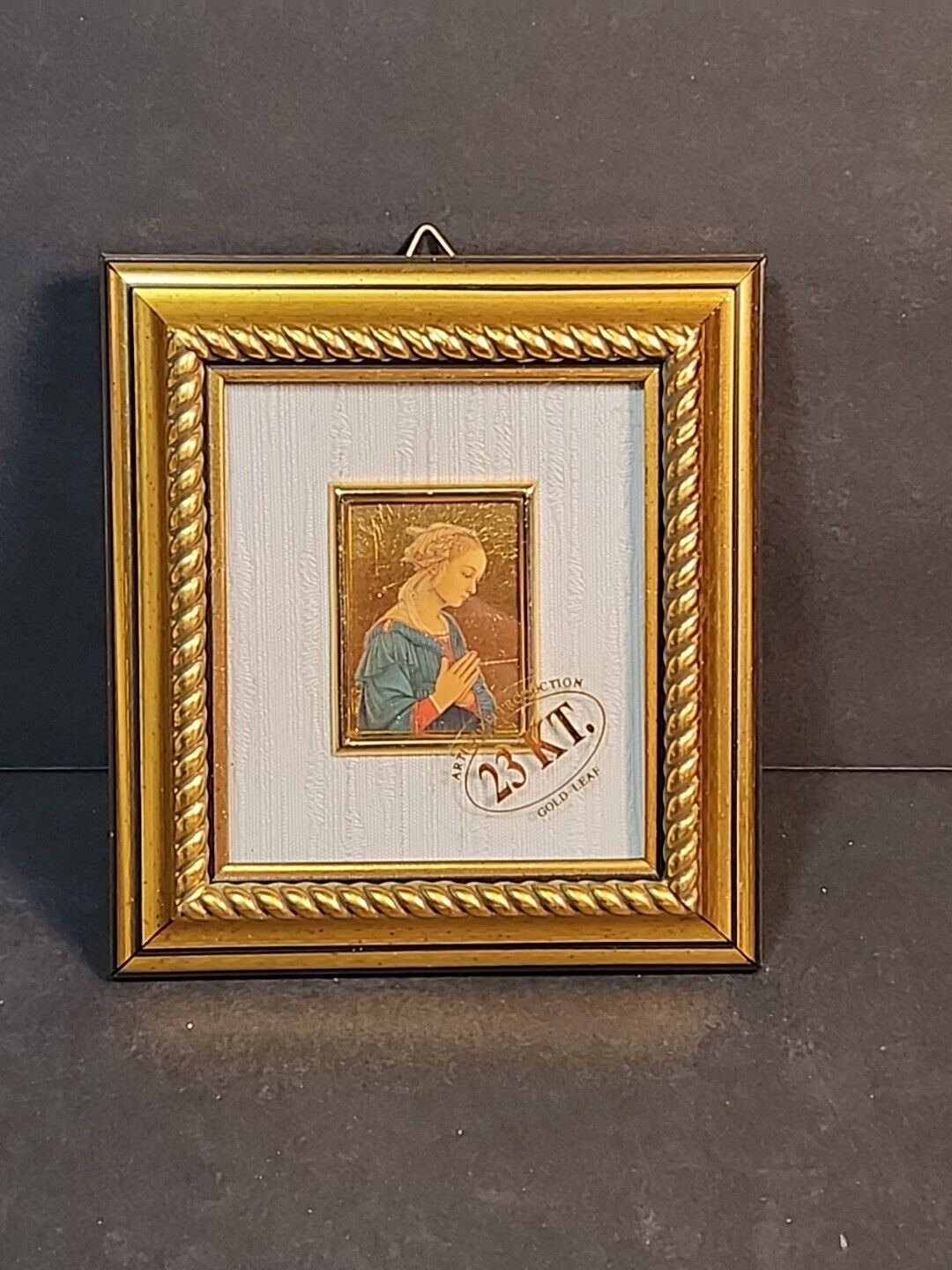 23kt Gold Leaf Madonna Virgin Mary Miniature Framed Art Renaissance Style Ornate