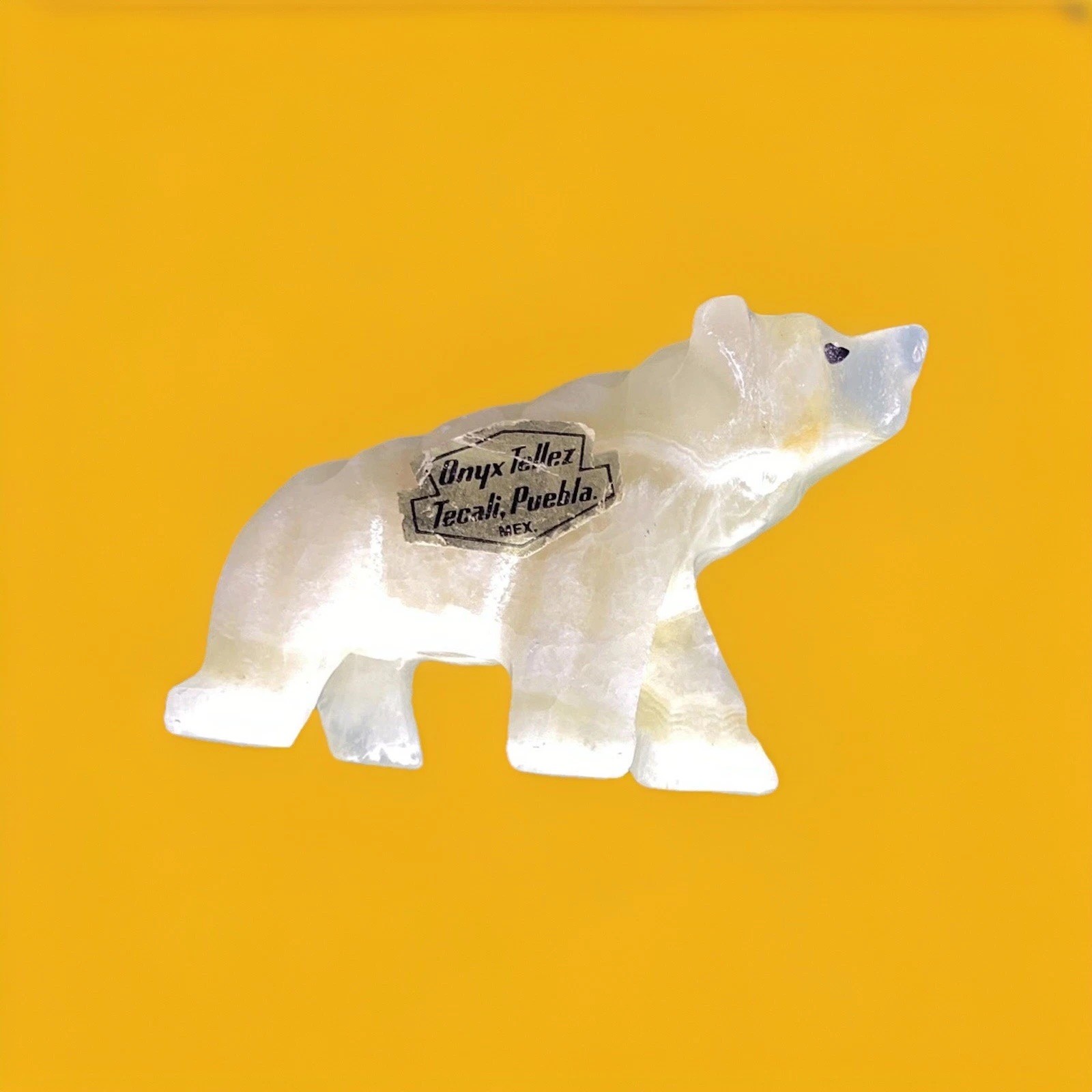 Vintage Hand Carved Polar Bear Figurine Stone Onyx White Sculpture 1.5\