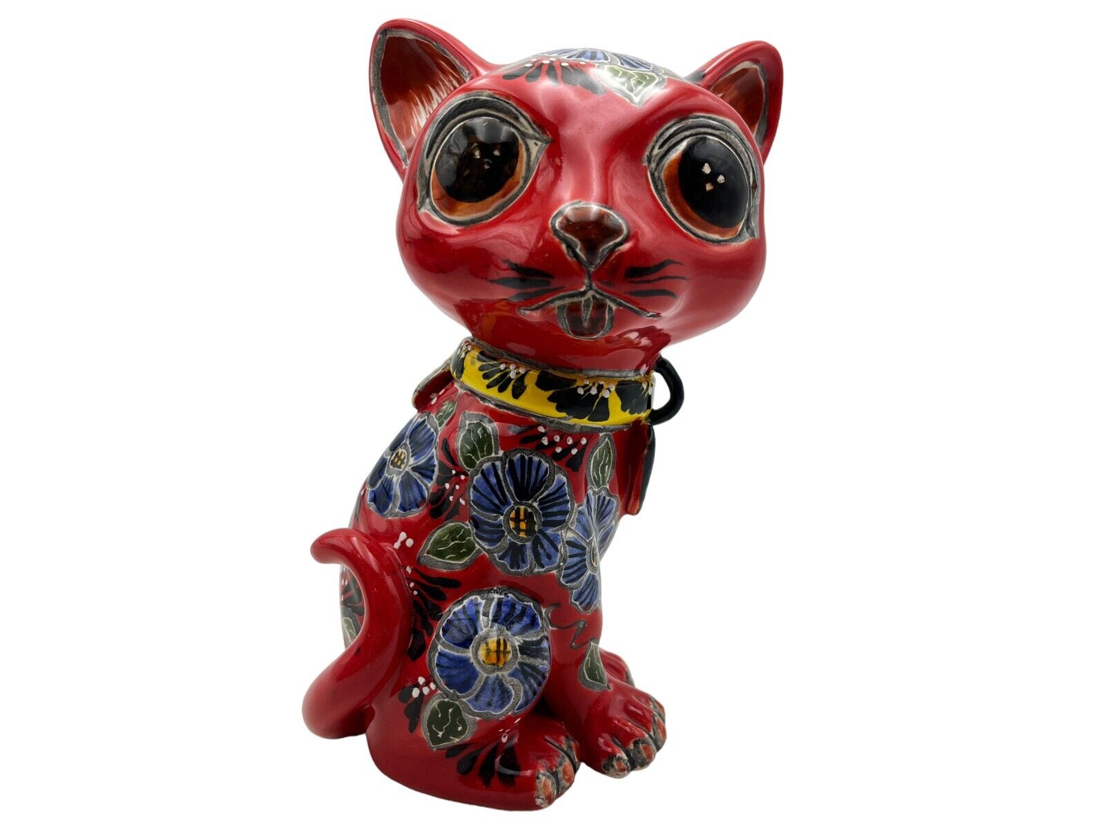Talavera Big Eye Cat Cute Mexican Pottery Home Decor Folk Art Hand Painted 9\