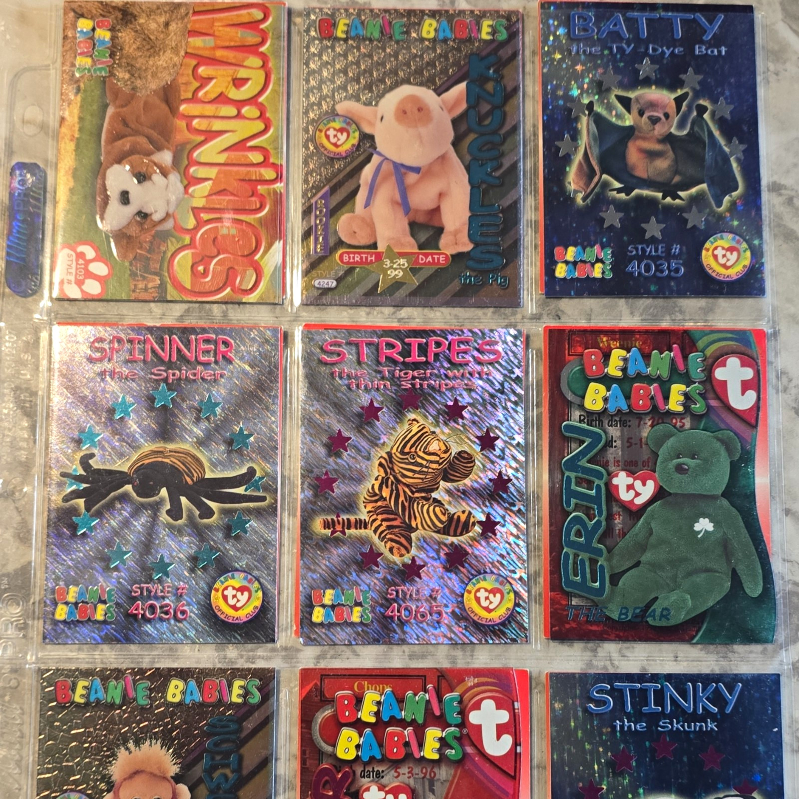 Ty Beanie Babies 1999 Hologram Trading Card Lot 9 Batty Spinner Stripes