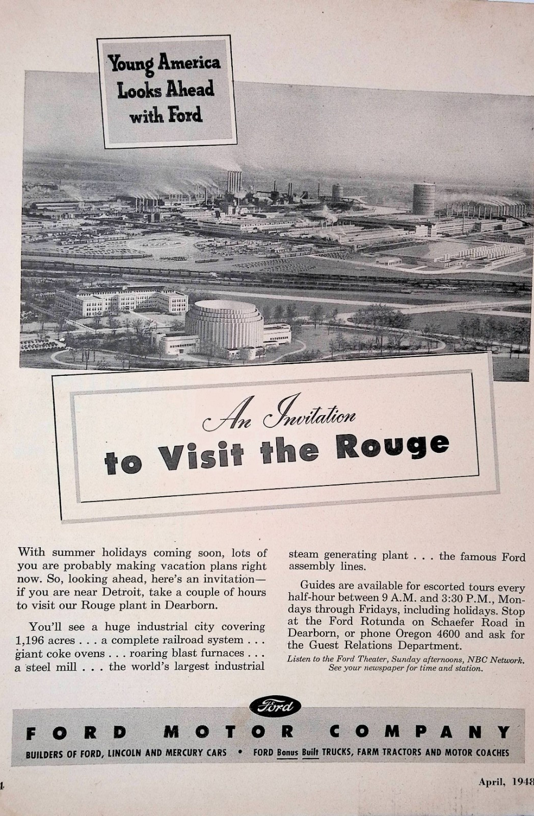 1948 Ford Motor Co Visit the Rogue Plant Detroit Print Ad American Girl April 1948 Ford Motor Co Visit the Rogue Plant Detroit Print Ad American Girl April