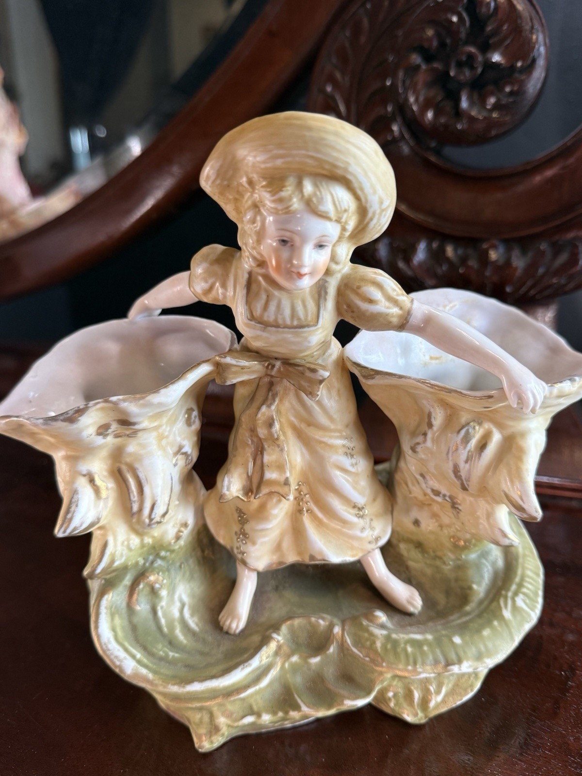 Antique Late 1800s Ernst Wahliss Art Nouveau Porcelain Double Vase Figurine