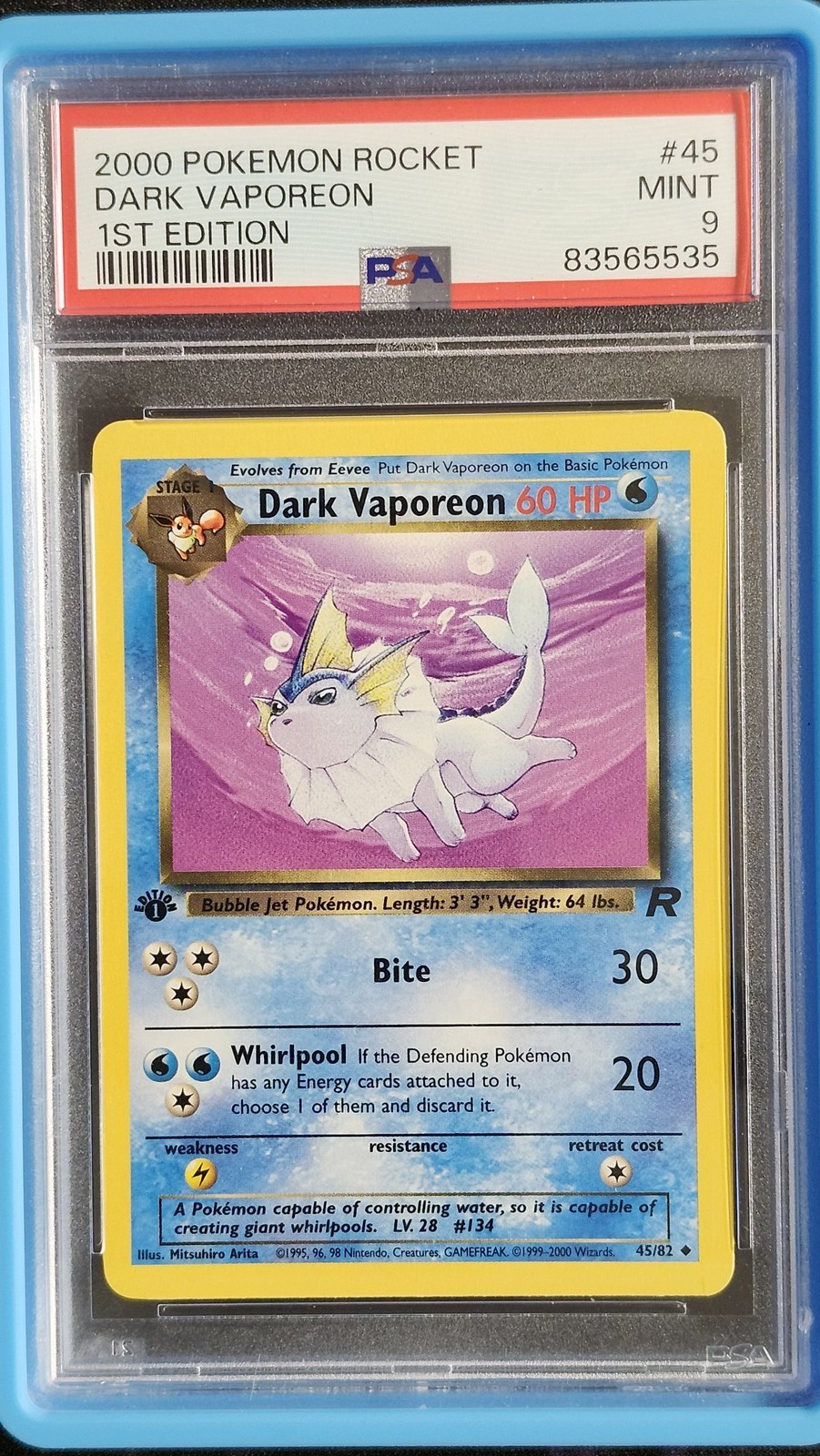 Pokemon PSA 9 Dark Vaporeon 45 1st Edition Team Rocket