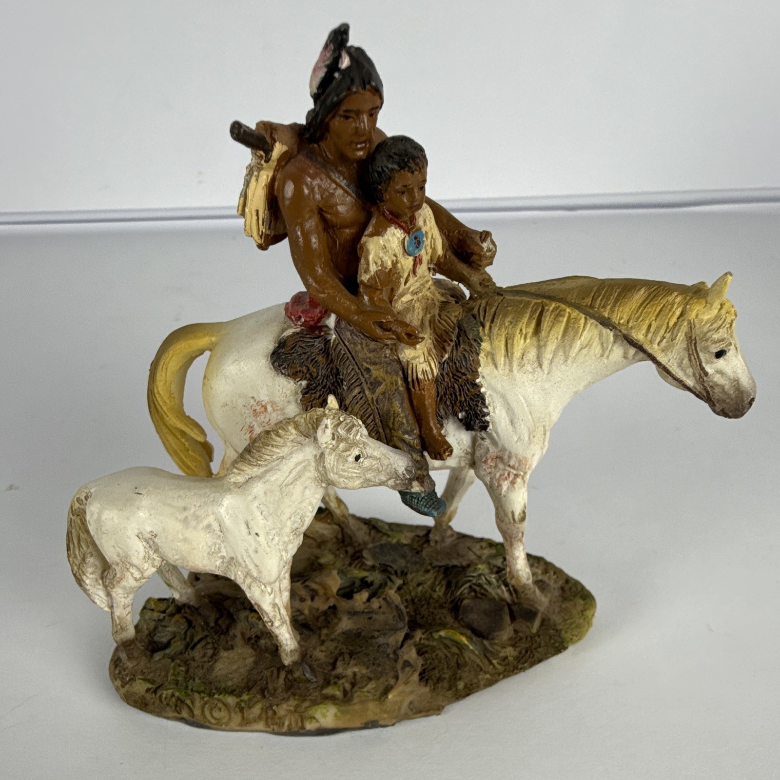 Vtg Native American Indian Family on Horseback Figurine 4” Western Decor LPM