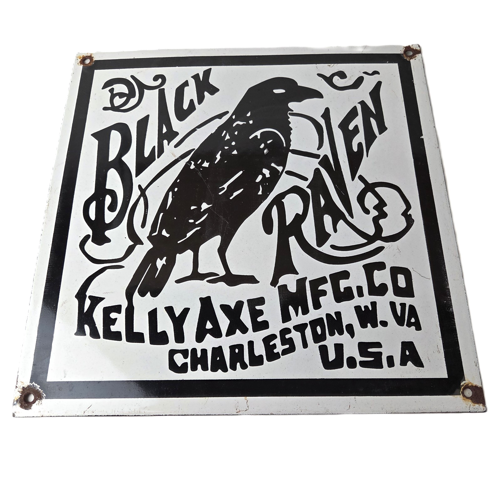 Vintage Black Raven Sign - Kelly Axe Service Station Knife Store Gas Pump Sign