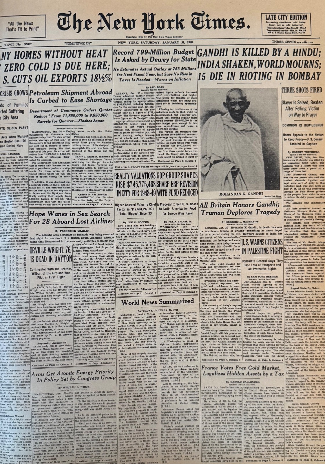 Vintage Gandhi is Killed NEW YORK TIMES News Article Estate Sale Find