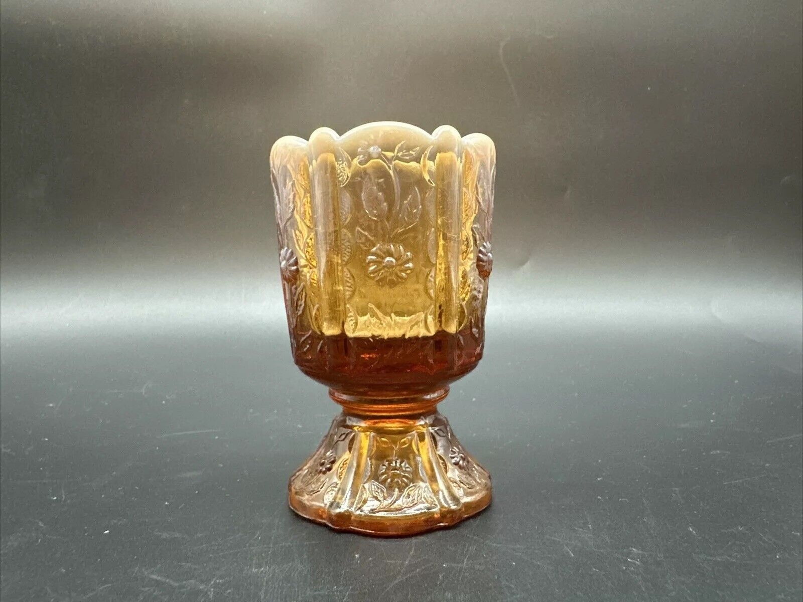 Vintage Fenton Caramel Brown Amber Cameo Glass Candle Holder Toothpick Holder